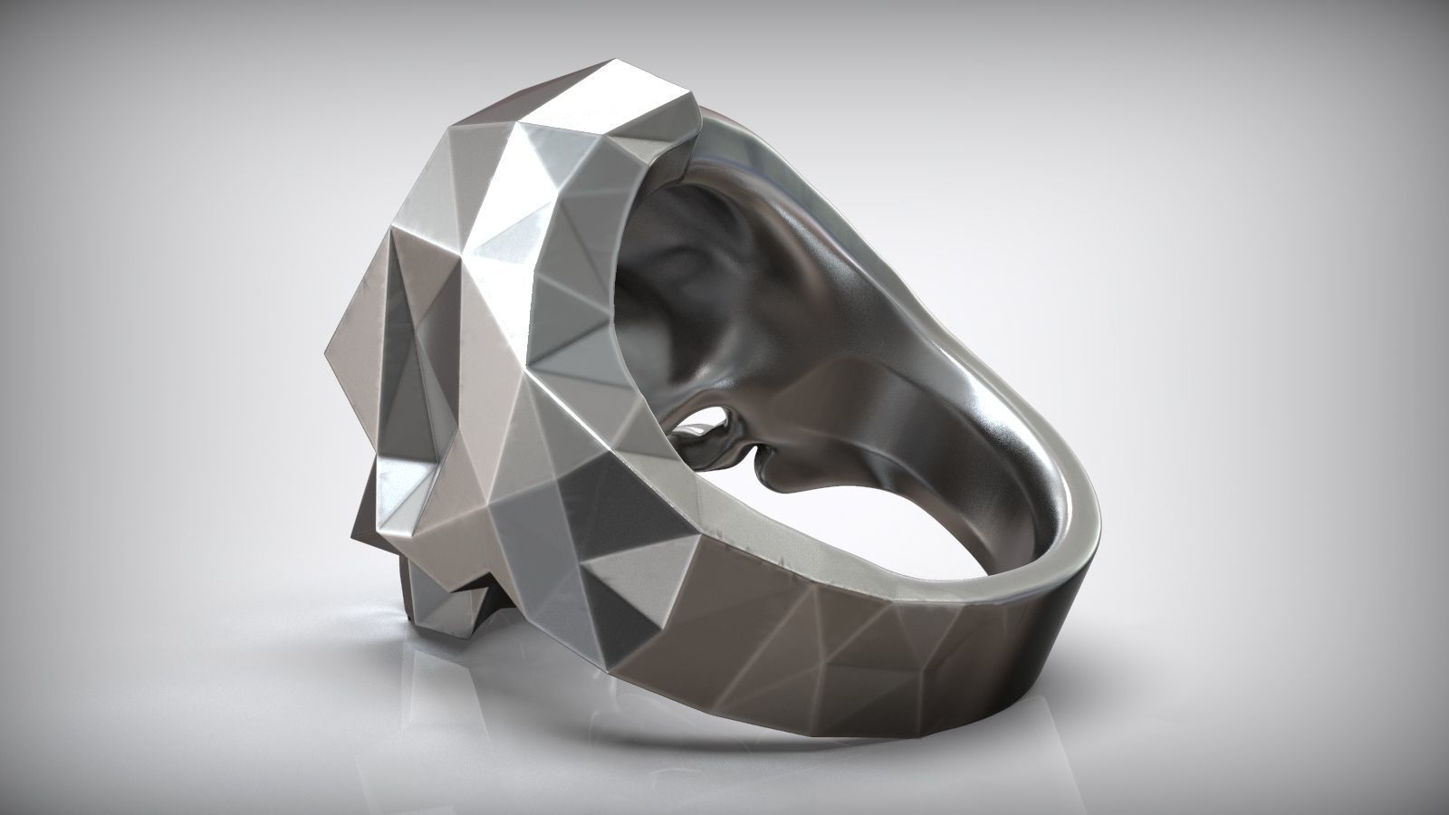 Half Skull Polygon Solid Blackened Ring 3D print model_5