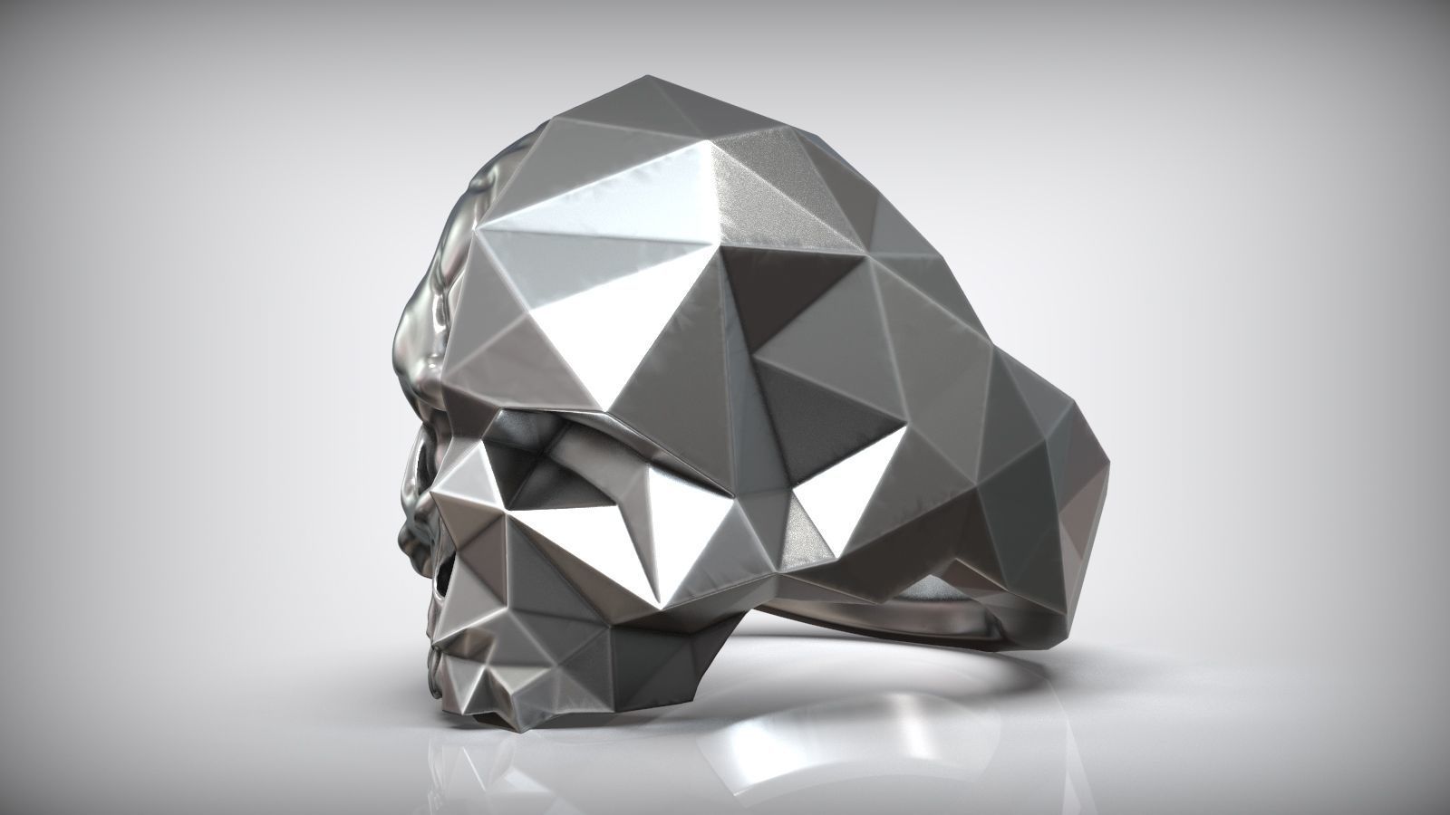 Half Skull Polygon Solid Blackened Ring 3D print model_6