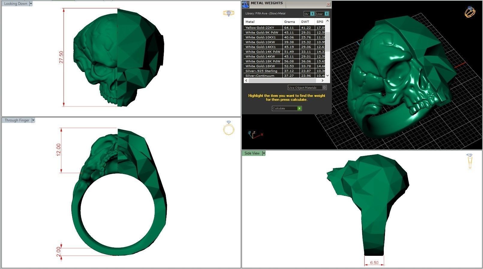 Half Skull Polygon Solid Blackened Ring 3D print model_7