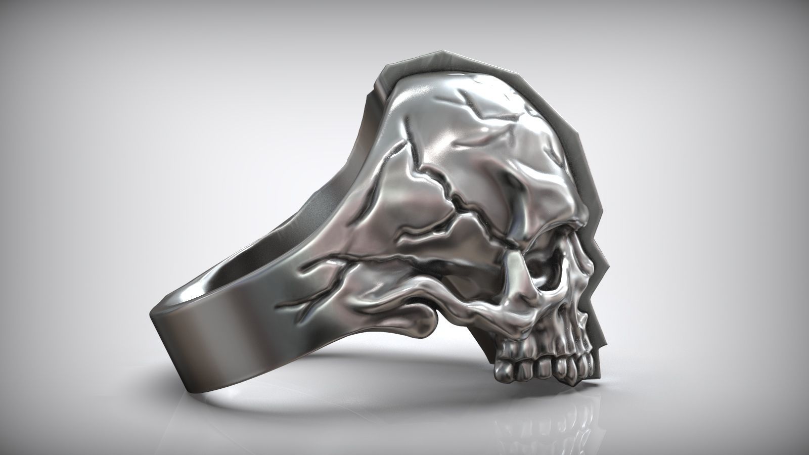 Half Skull Polygon Solid Blackened Ring 3D print model_4