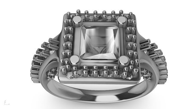 princess cut halo diamond ring stl verified 3D print model