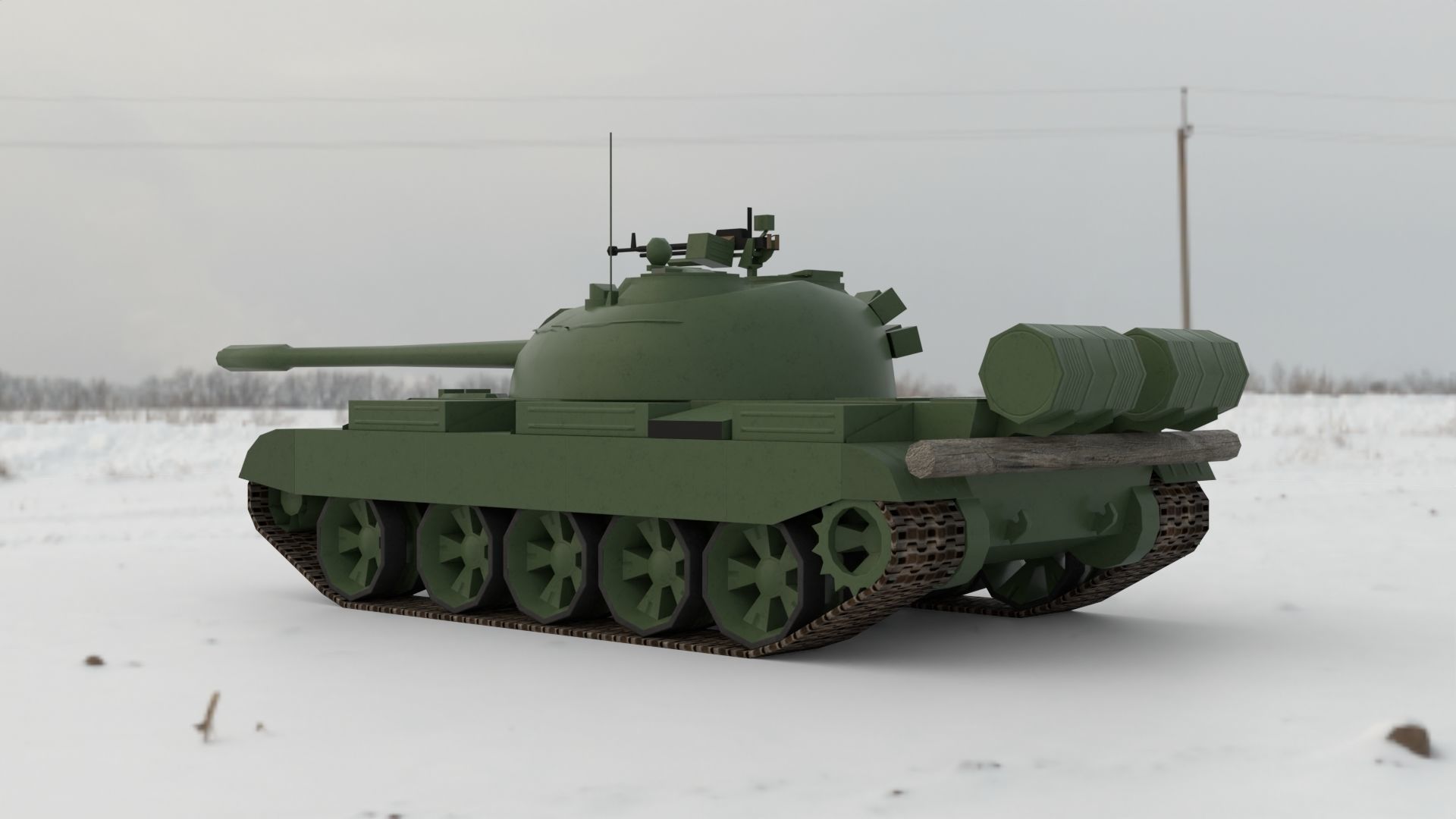 T-55A Soviet Tank Low-poly 3D model_4