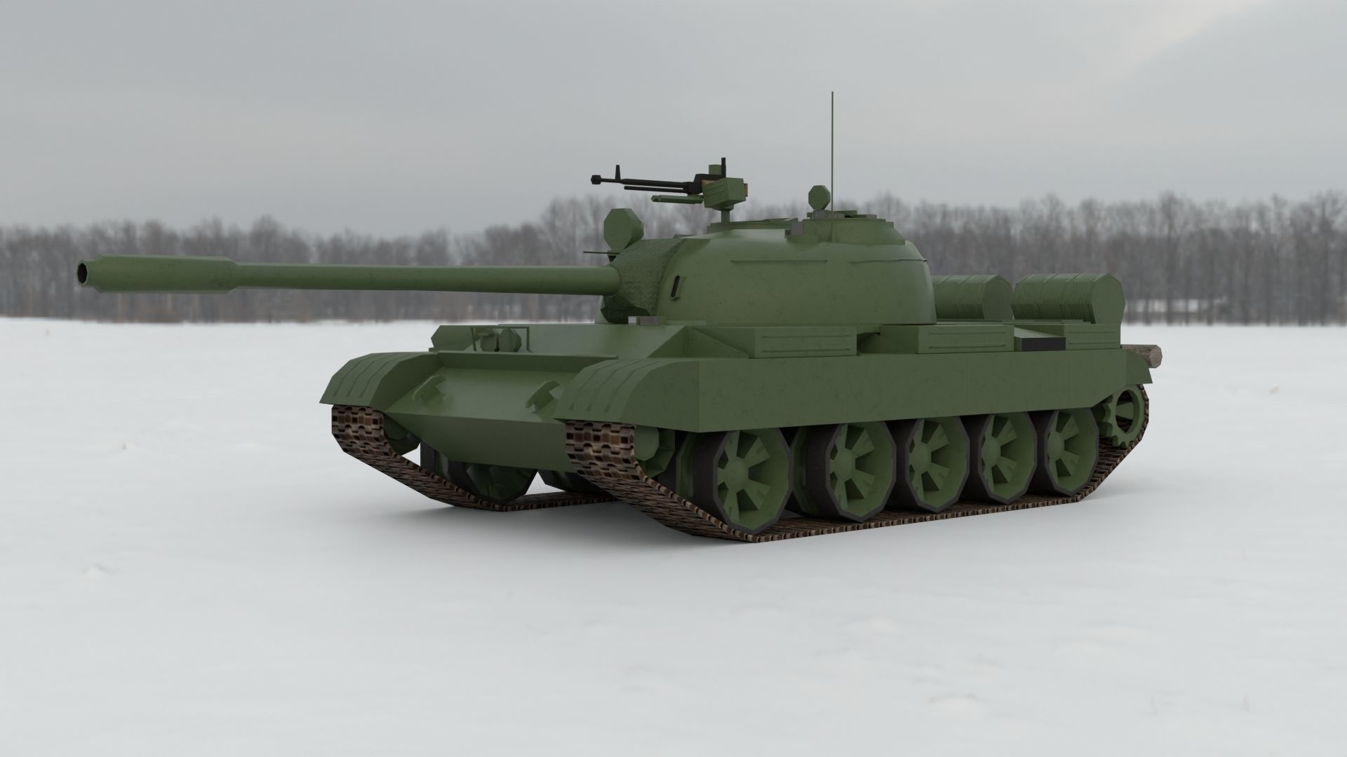 T-55A Soviet Tank Low-poly 3D model_1
