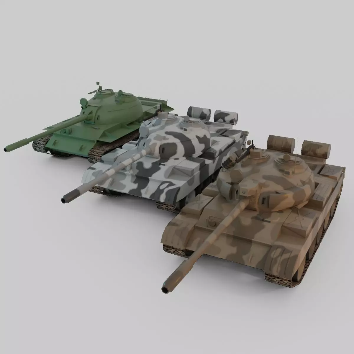 T-55A Soviet Tank Low-poly 3D model_0
