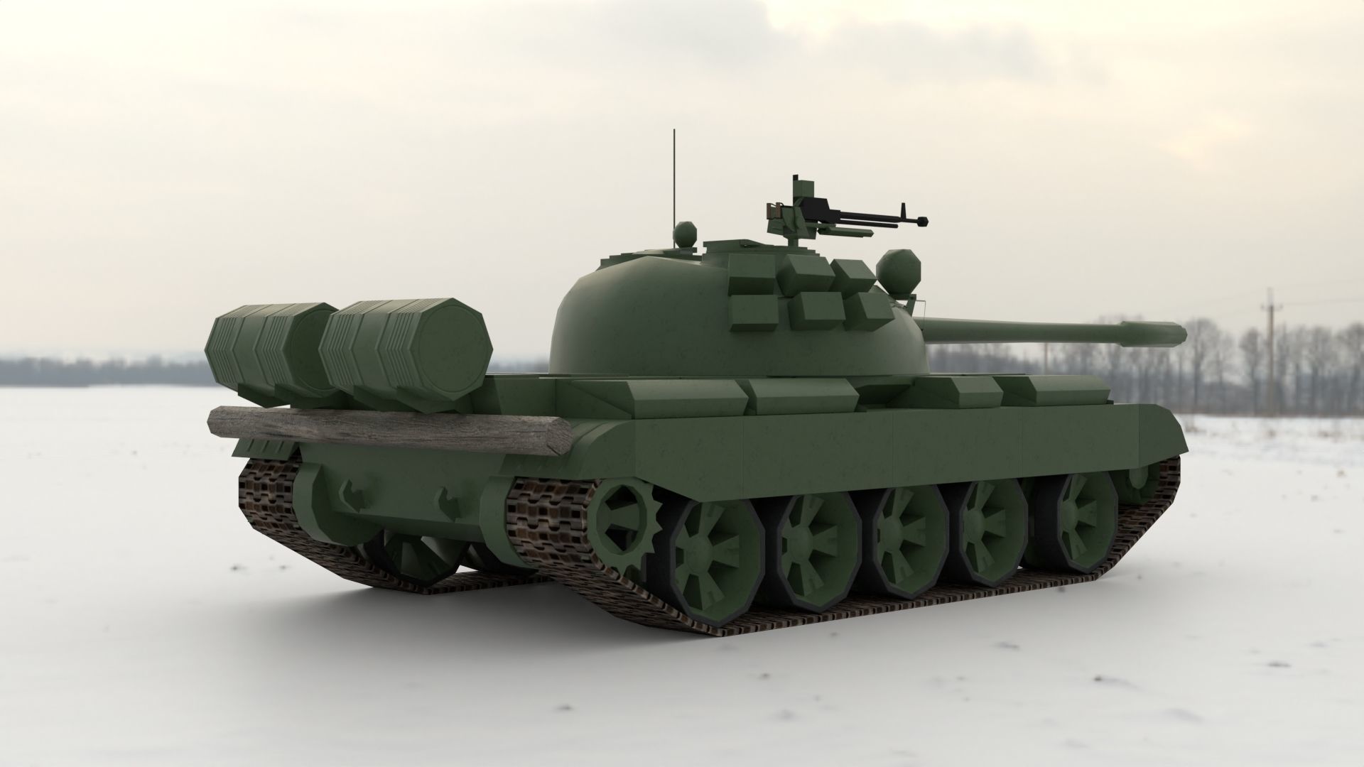 T-55A Soviet Tank Low-poly 3D model_3
