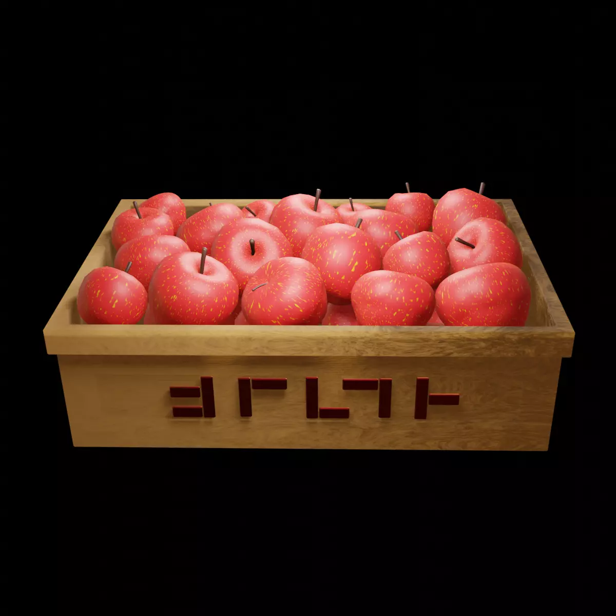 3d apple apples in wooden box Low-poly 3D model