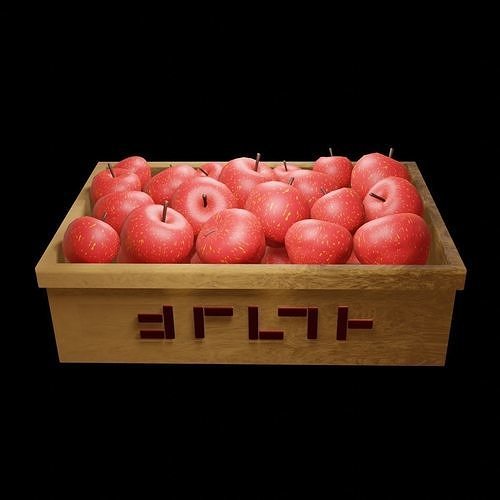 3d apple apples in wooden box Low-poly 3D model