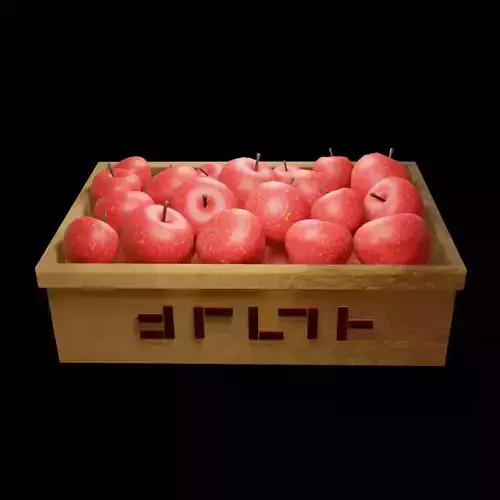 3d apple apples in wooden box
