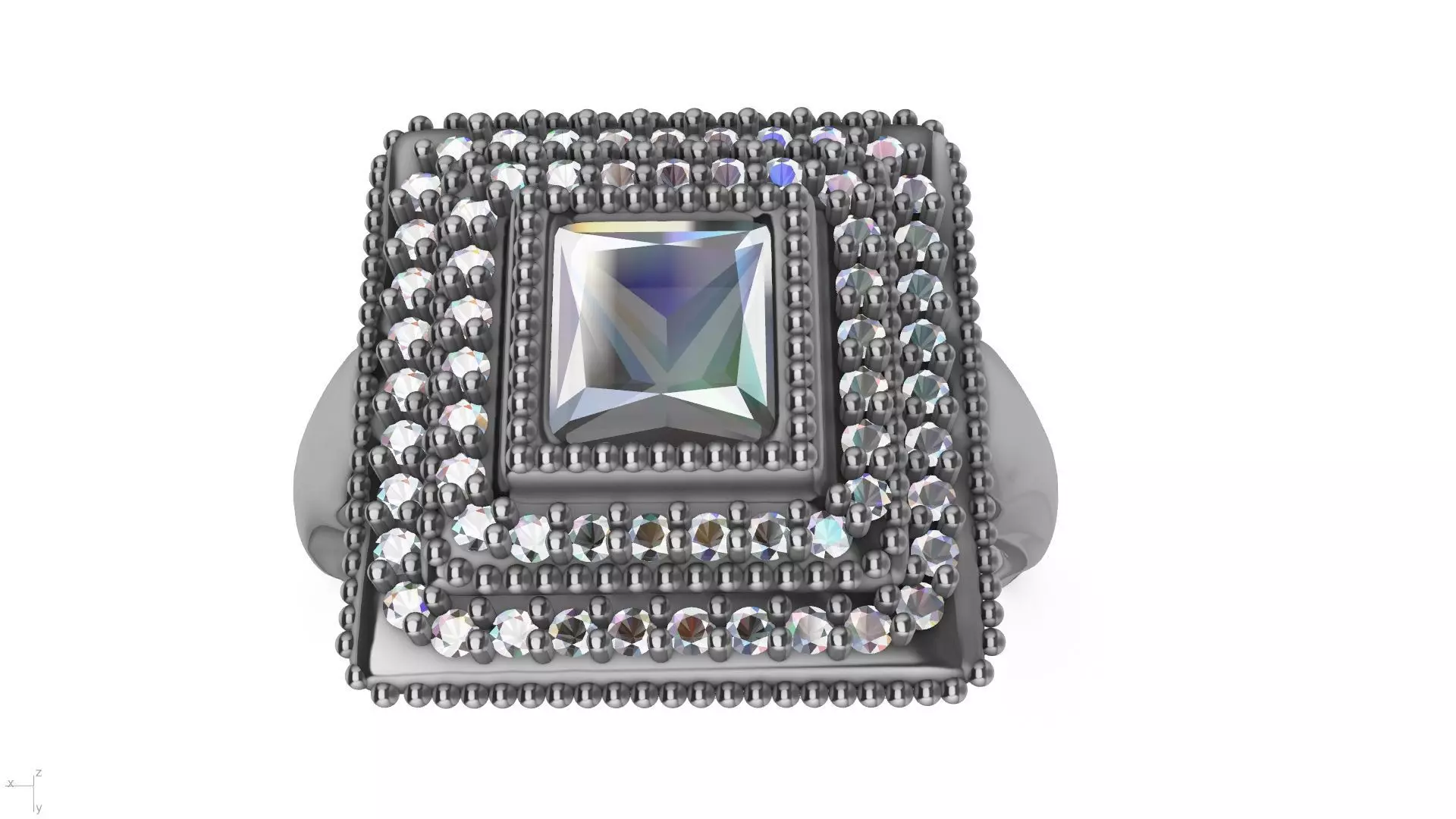 PRINCESS CUT DOUBLE HALO RING STL VERIFIED 3D print model