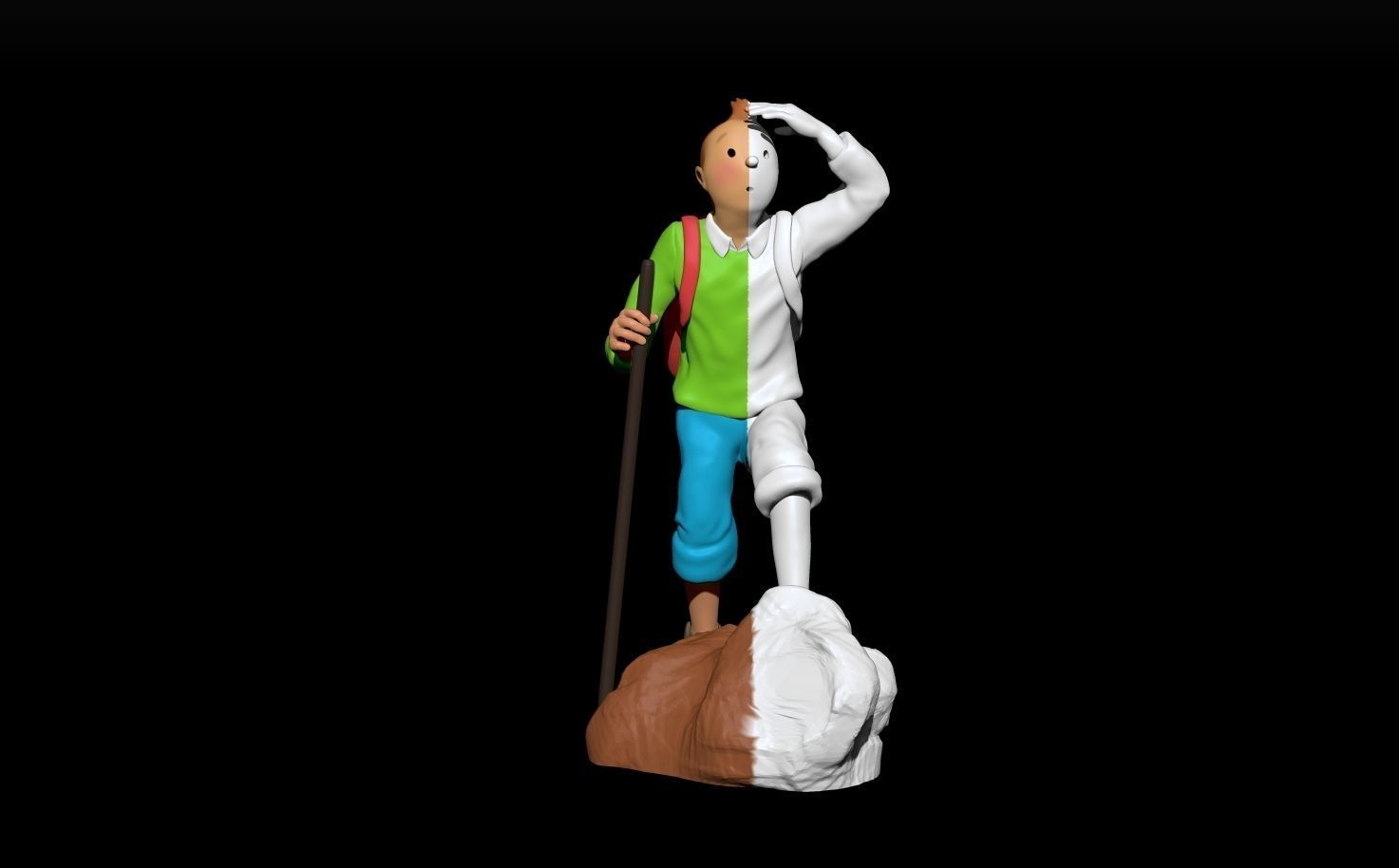 tintin hiker on rock 3D print model_3