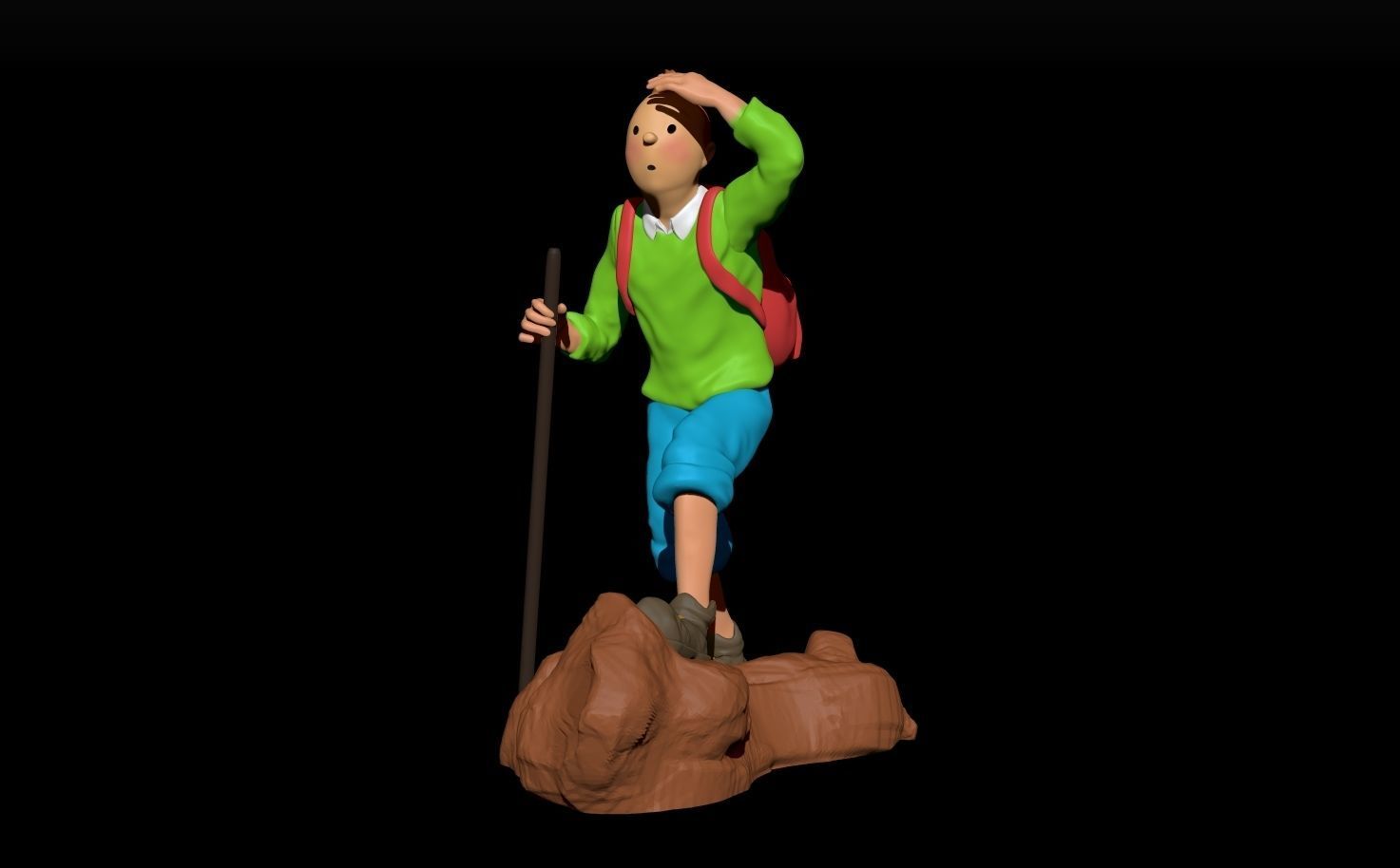 tintin hiker on rock 3D print model_10