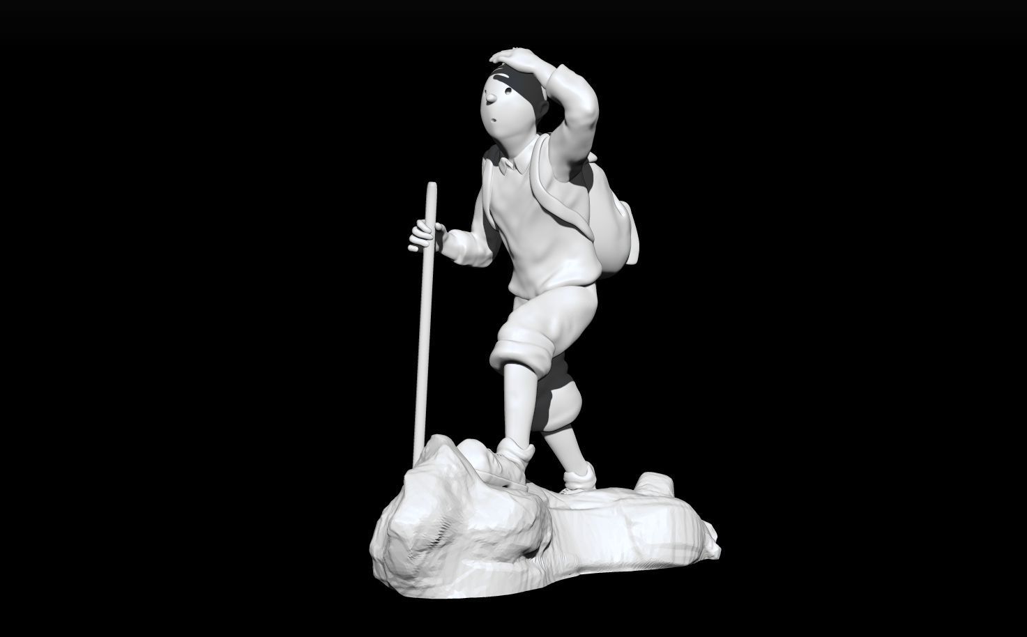 tintin hiker on rock 3D print model_6