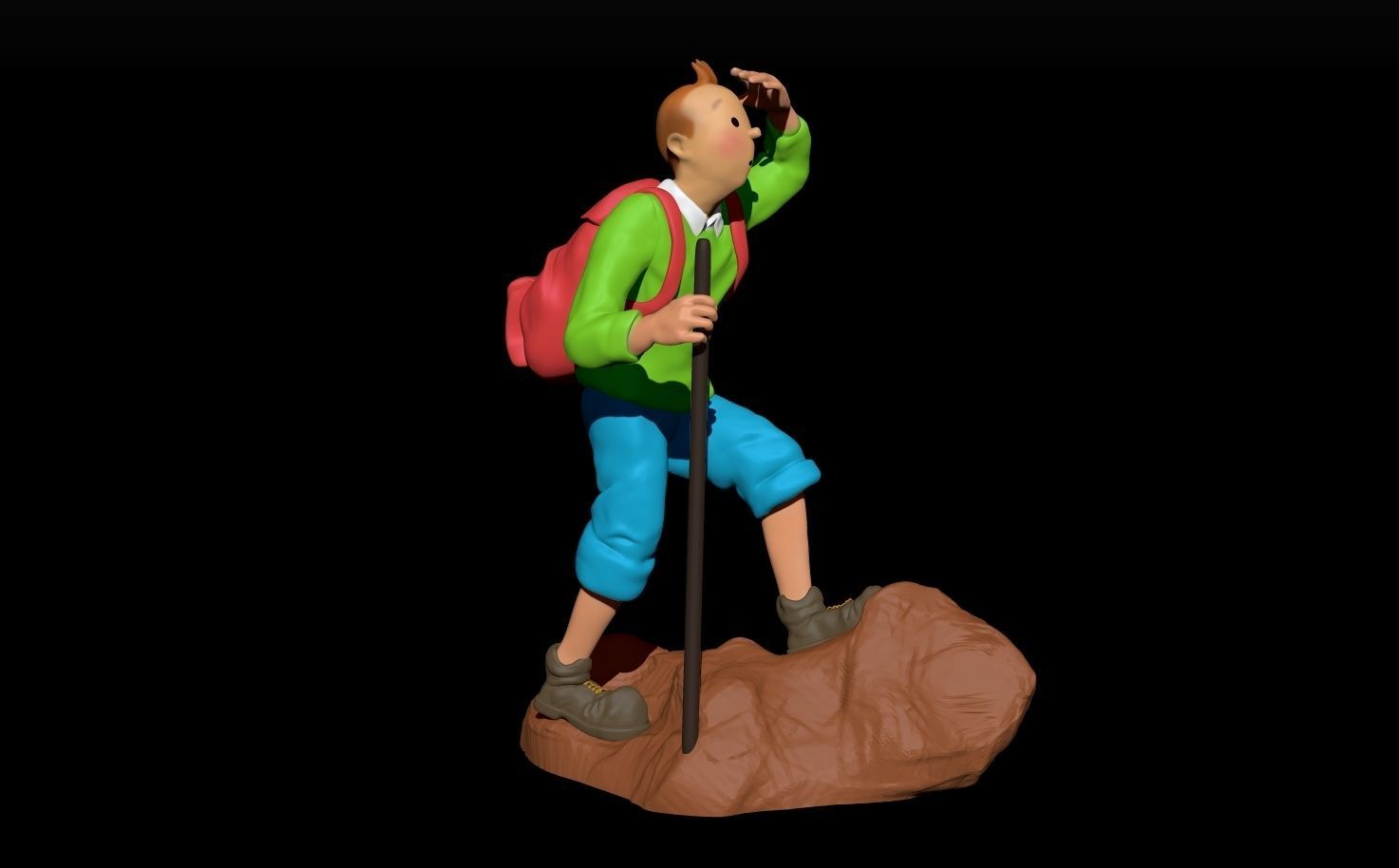 tintin hiker on rock 3D print model_2