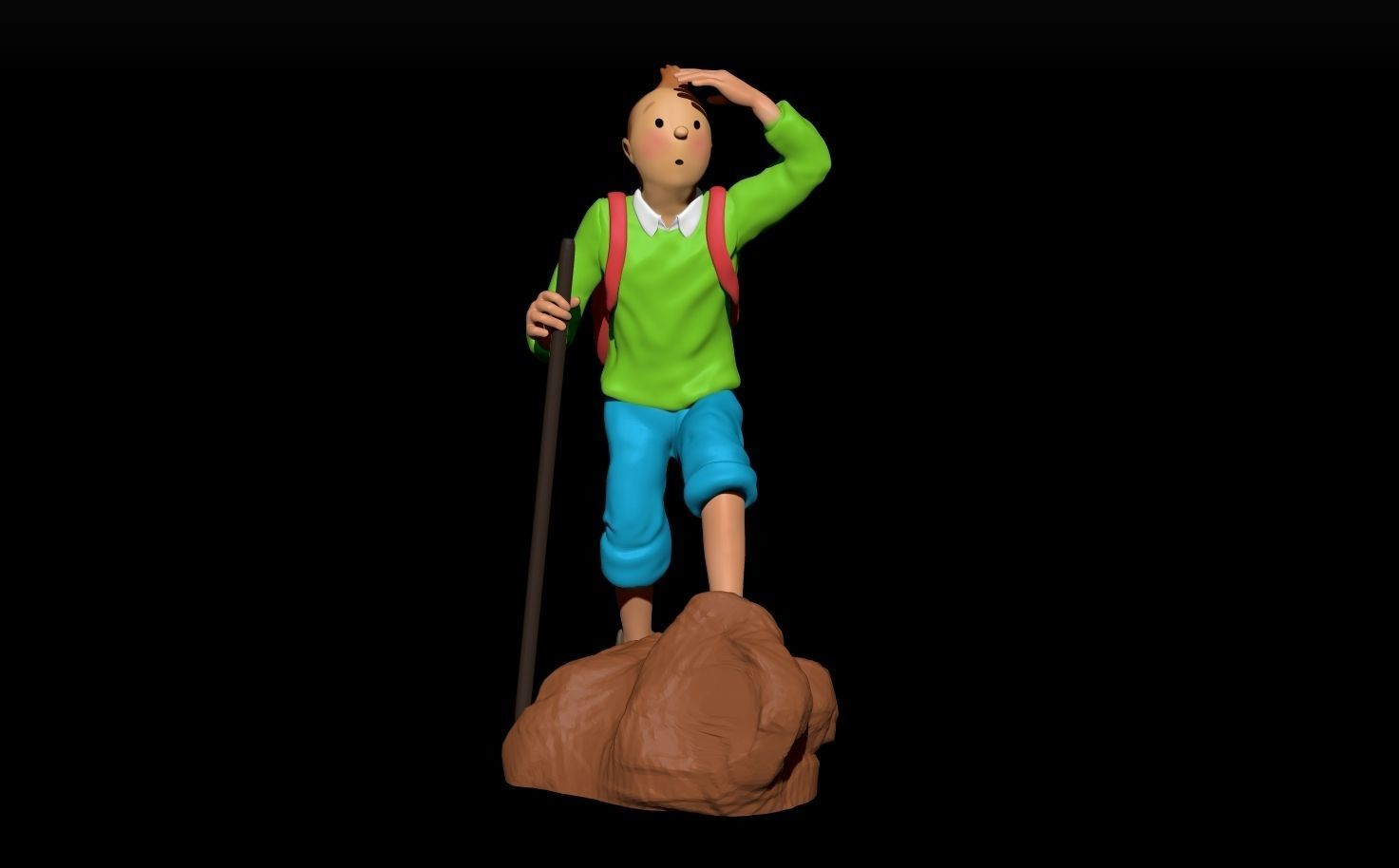 tintin hiker on rock 3D print model_9