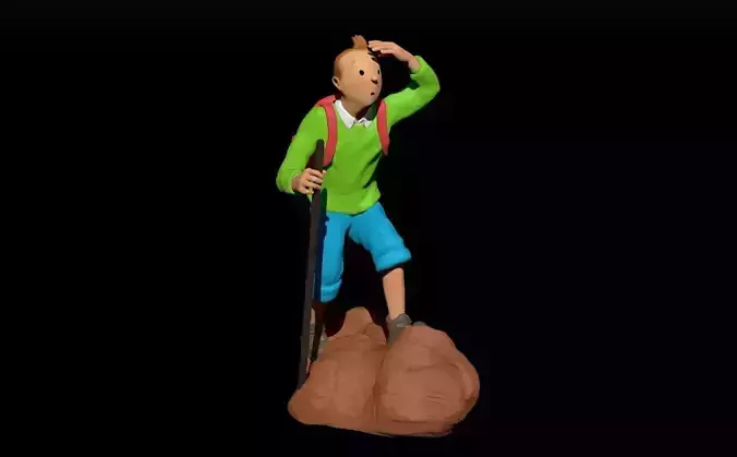tintin hiker on rock 3D print model