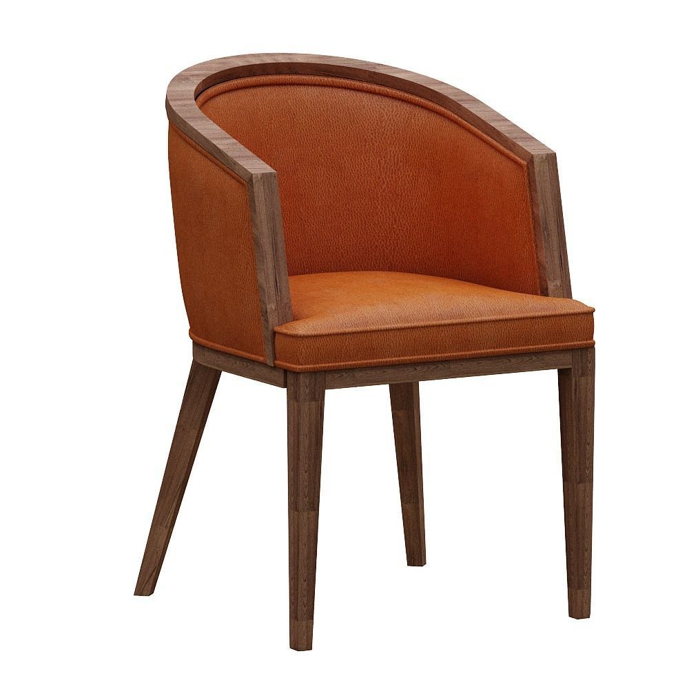 Chair orange leather with wooden legs Low-poly 3D model_1