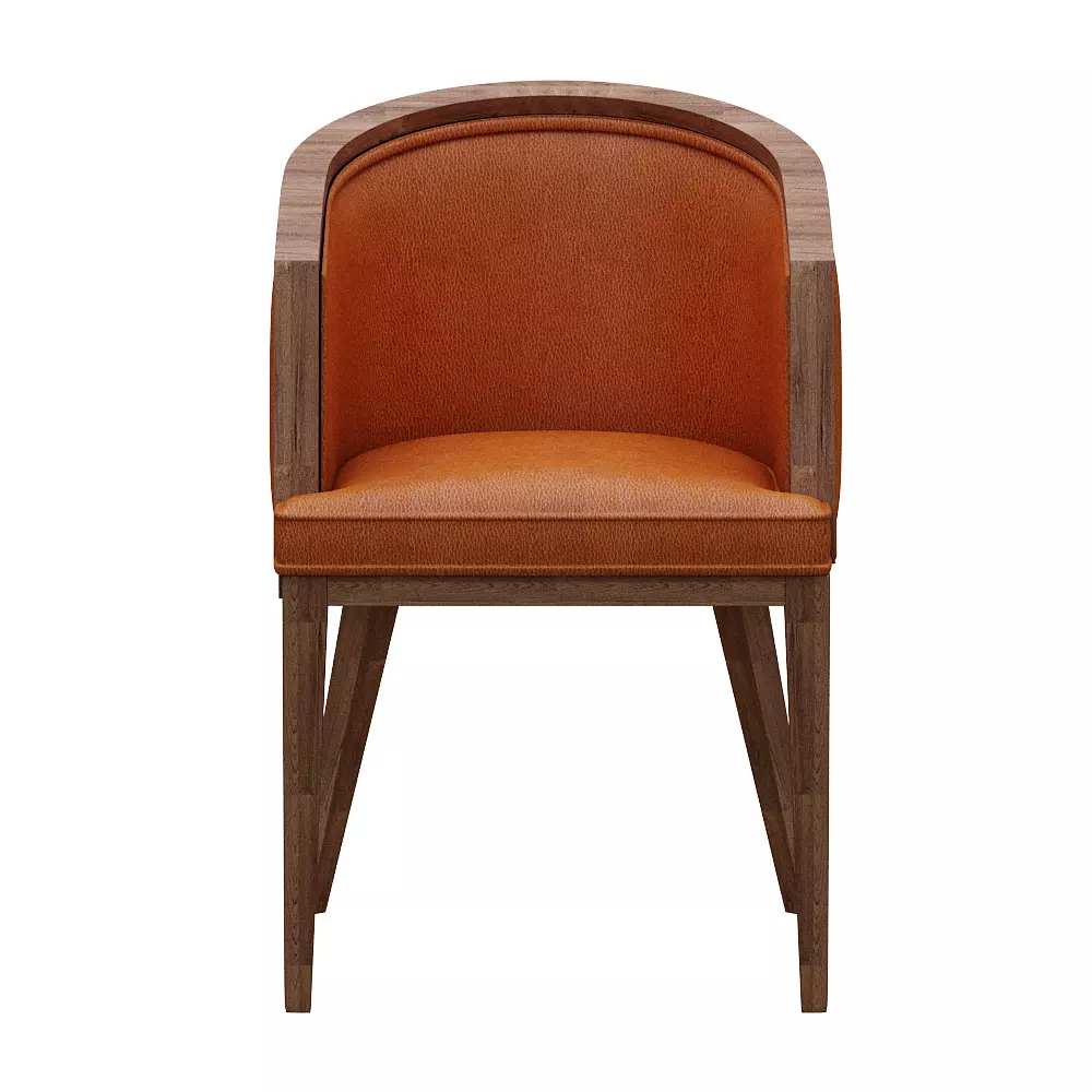 Chair orange leather with wooden legs Low-poly 3D model_0