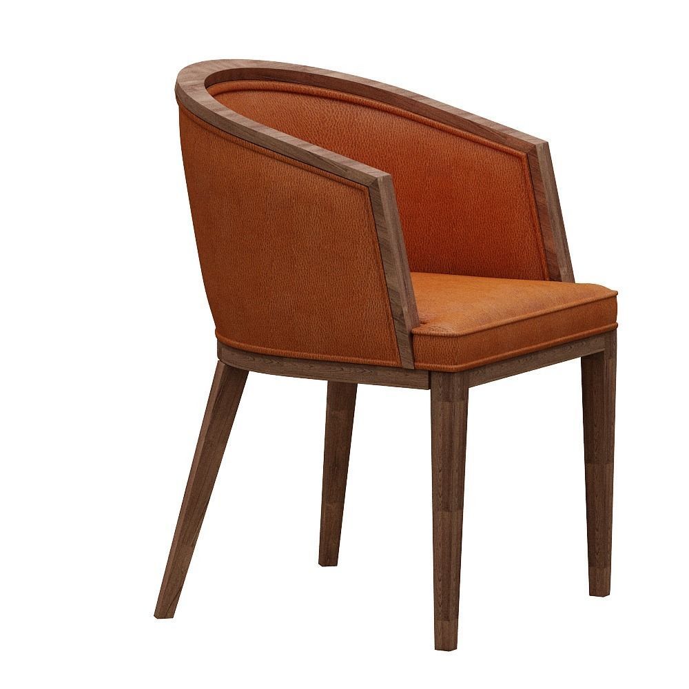 Chair orange leather with wooden legs Low-poly 3D model_2