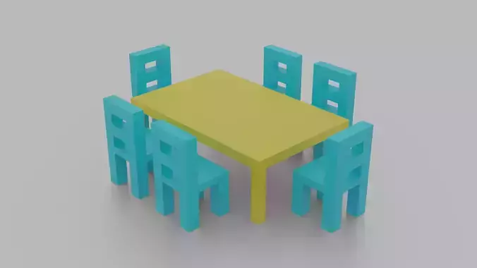 Kids School Desk and chairs Low-poly 3D model