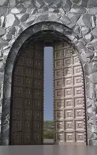 Medieval Wooden Door Low Poly Low-poly 3D model