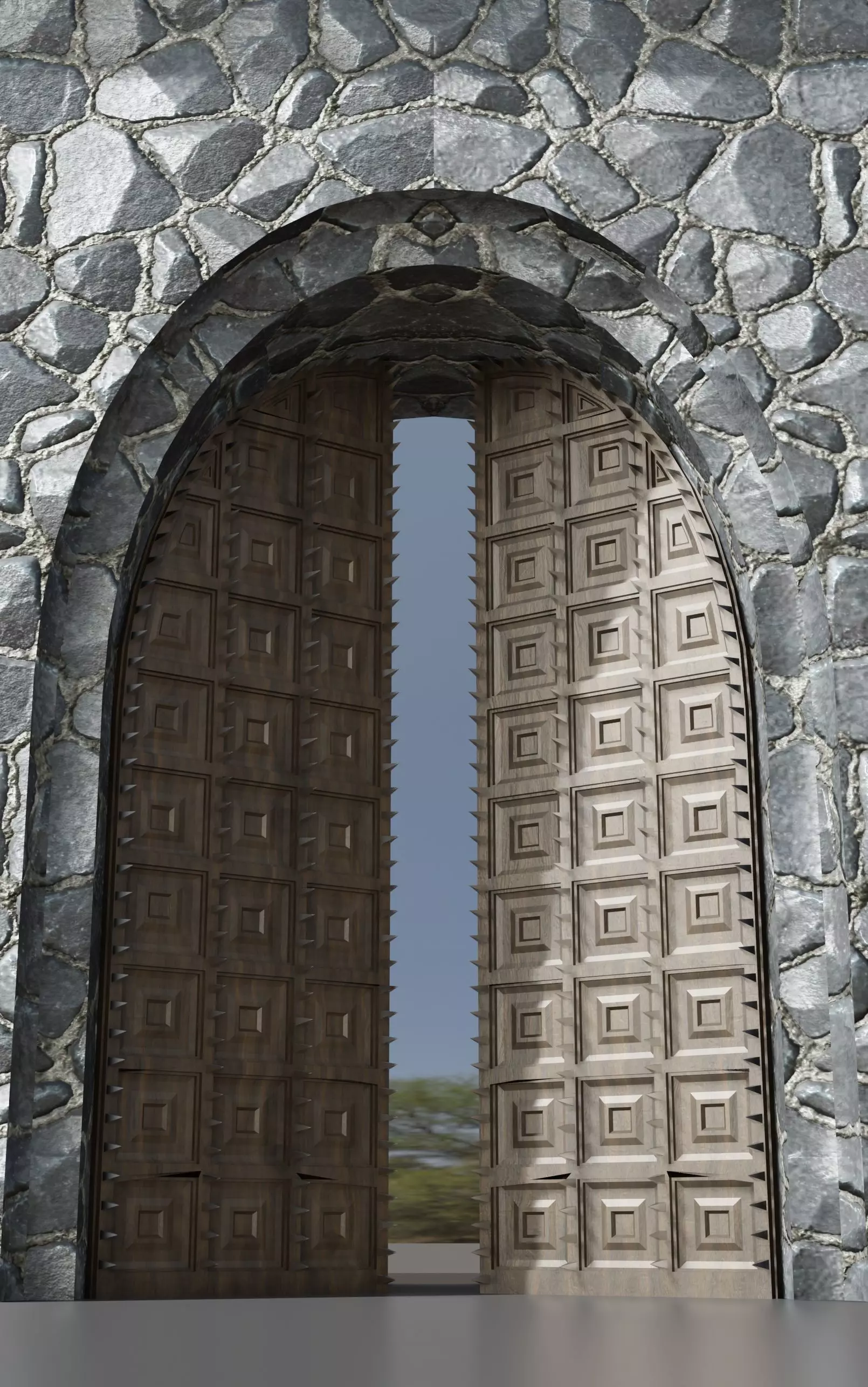 Medieval Wooden Door Low Poly Low-poly 3D model_0