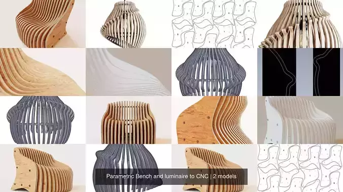 Parametric Bench and luminaire to CNC 3D Model Collection