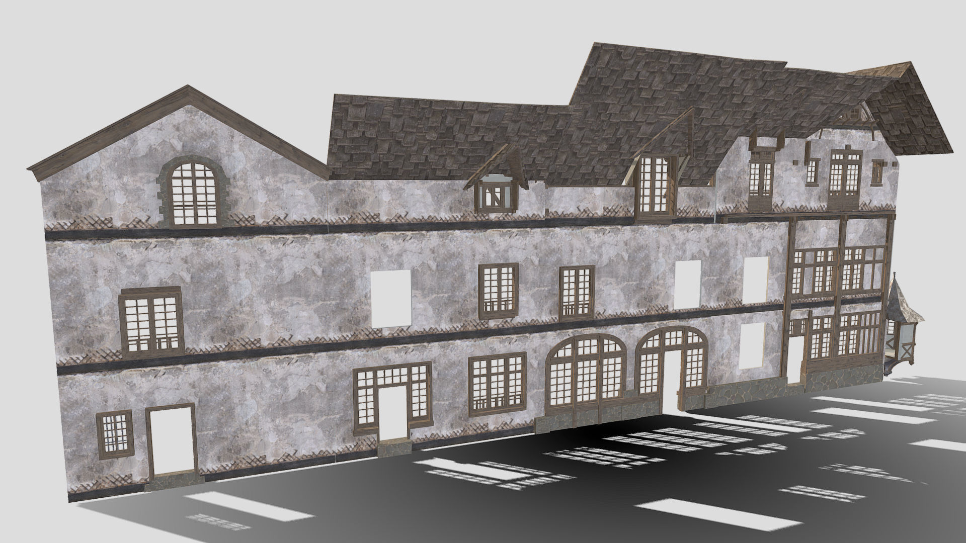Modular Tudor Walls - Houses Low-poly 3D model_1