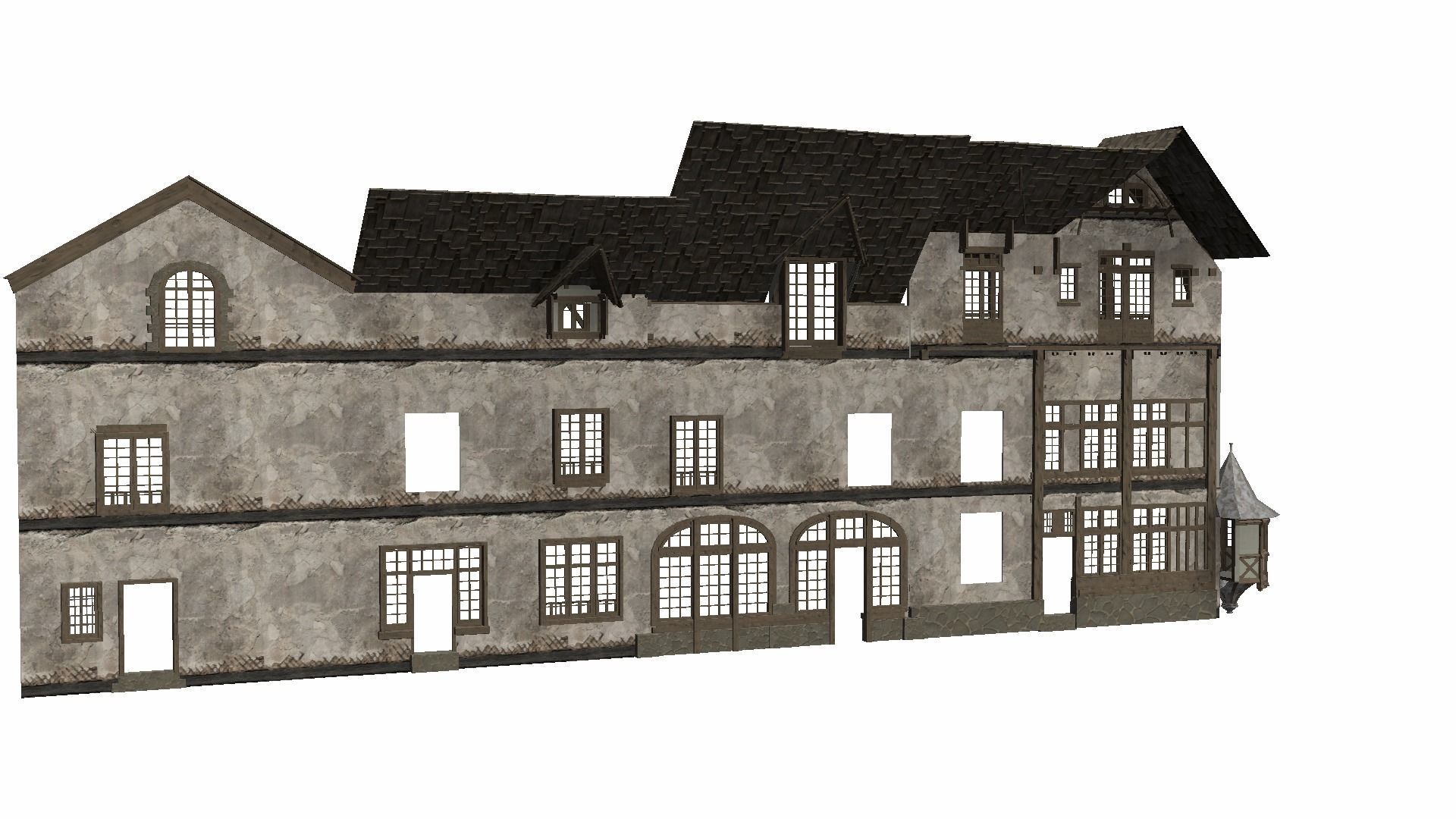 Modular Tudor Walls - Houses Low-poly 3D model_13