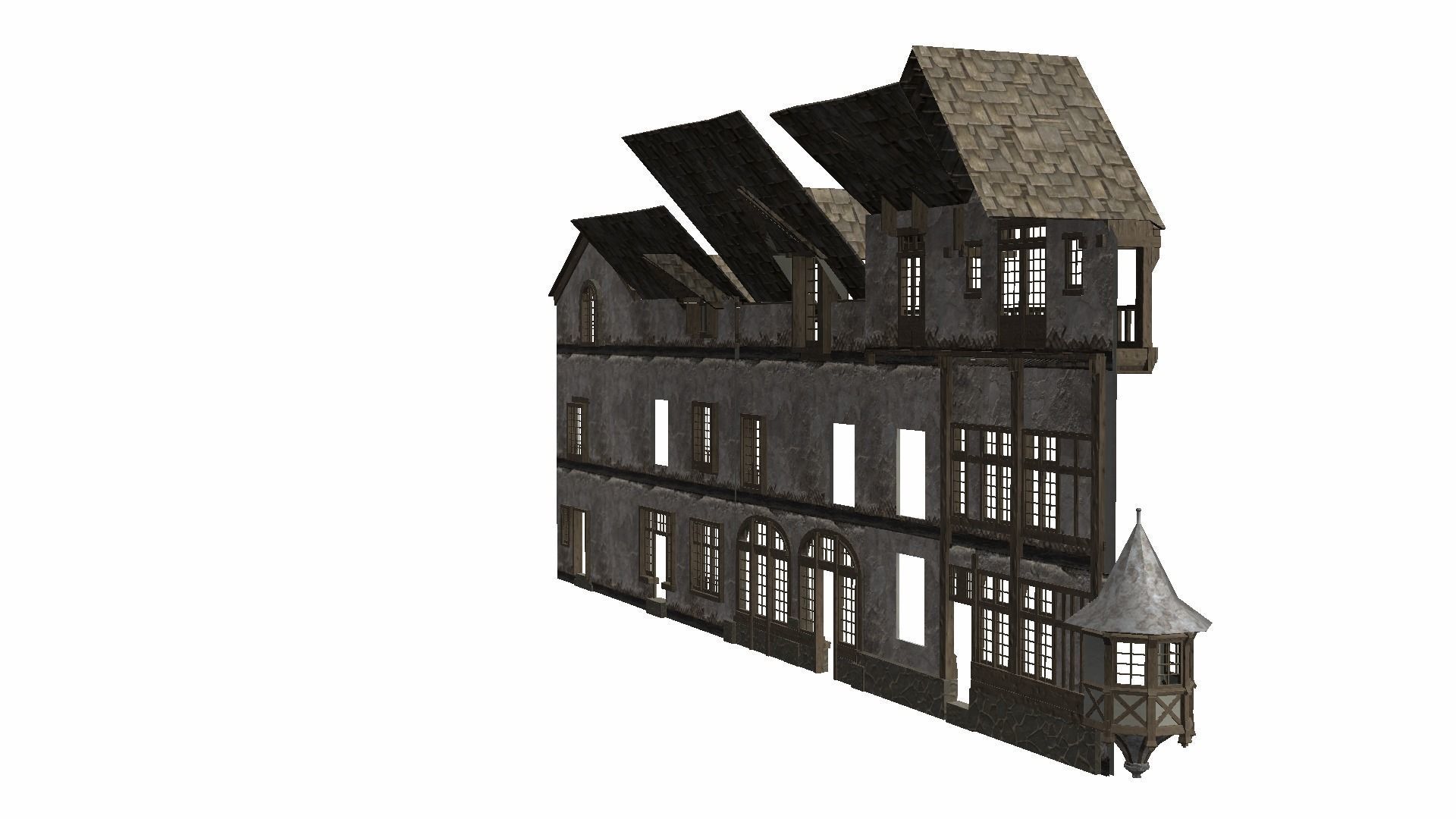 Modular Tudor Walls - Houses Low-poly 3D model_8