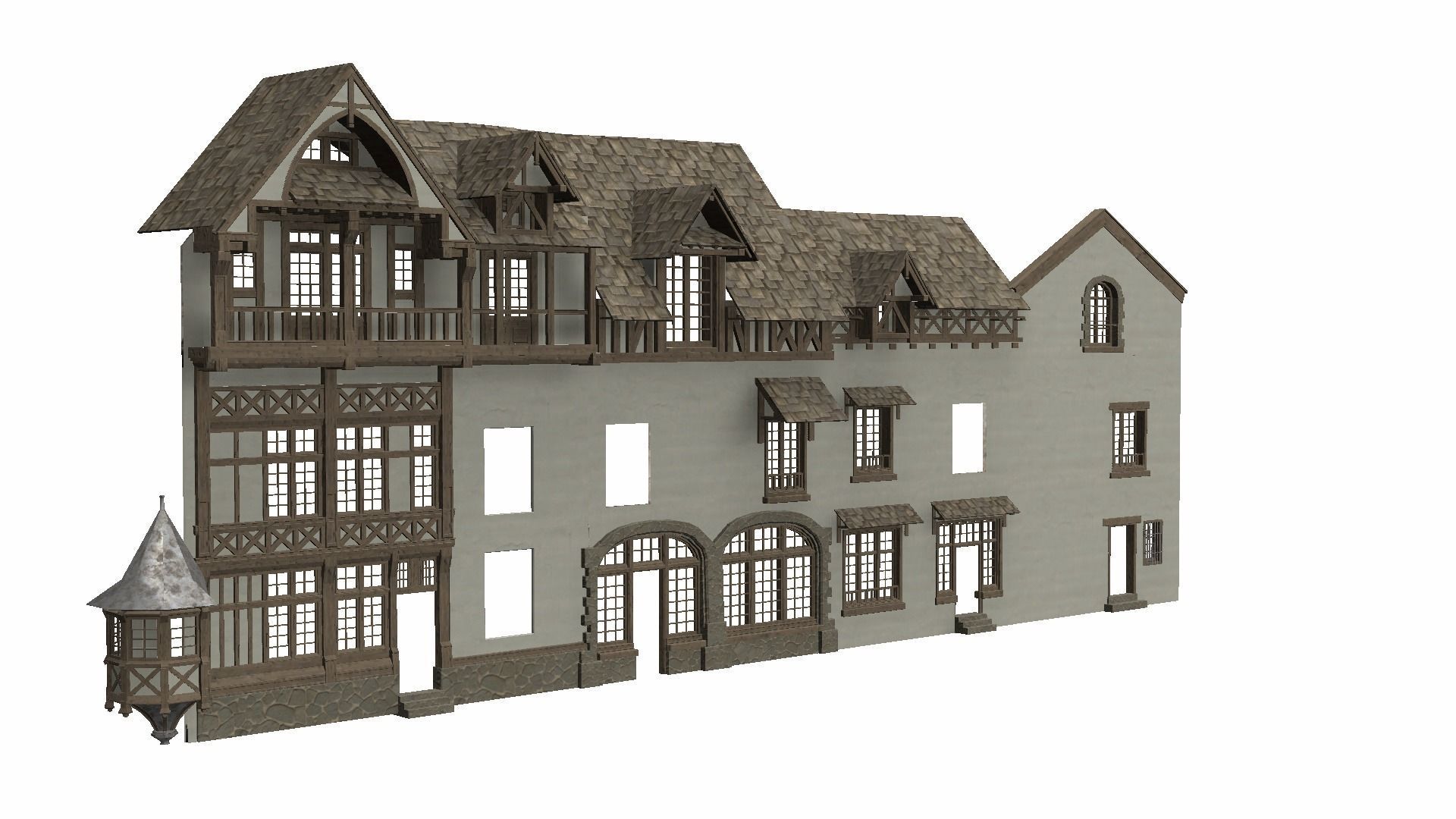 Modular Tudor Walls - Houses Low-poly 3D model_4