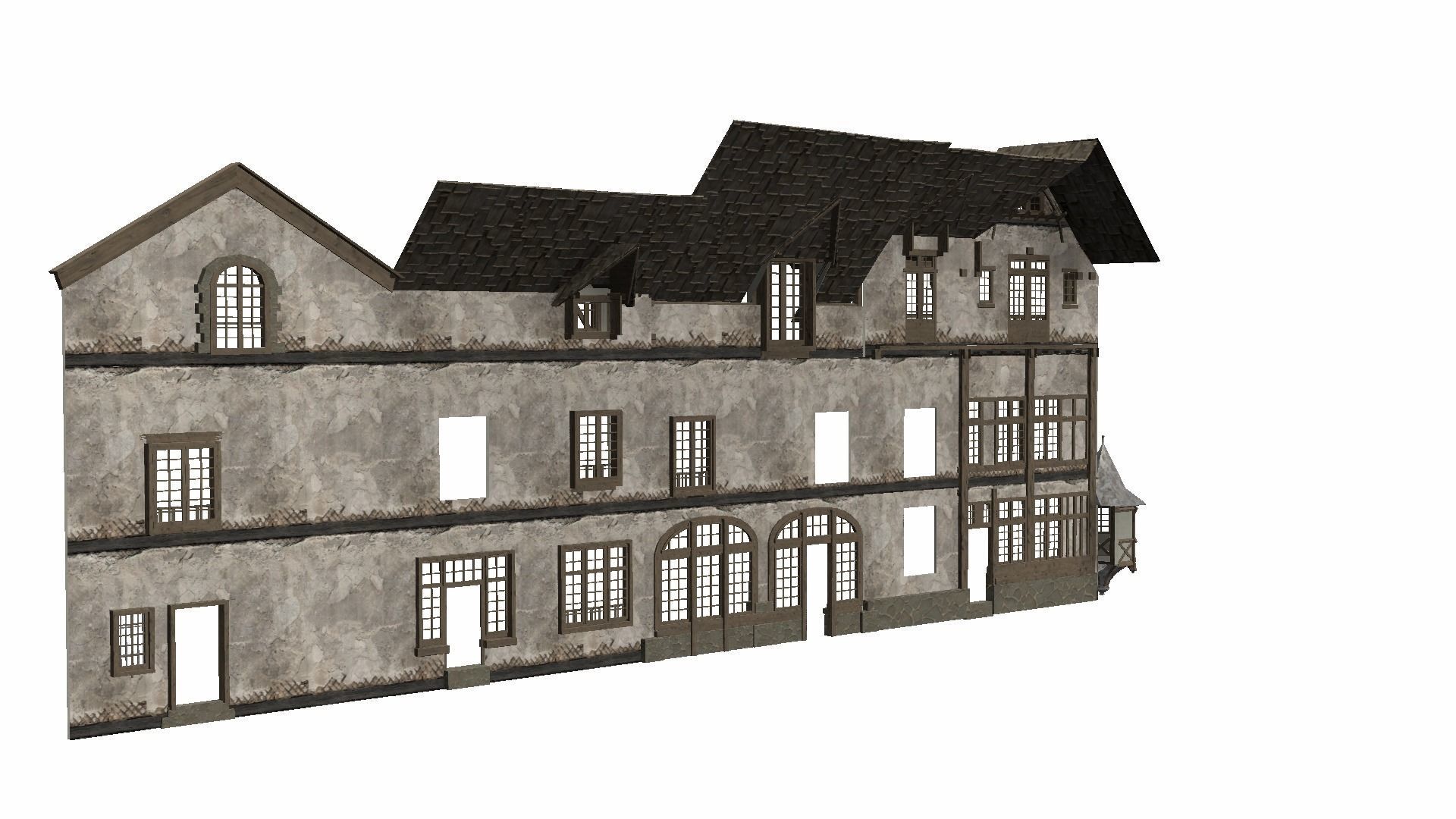 Modular Tudor Walls - Houses Low-poly 3D model_14