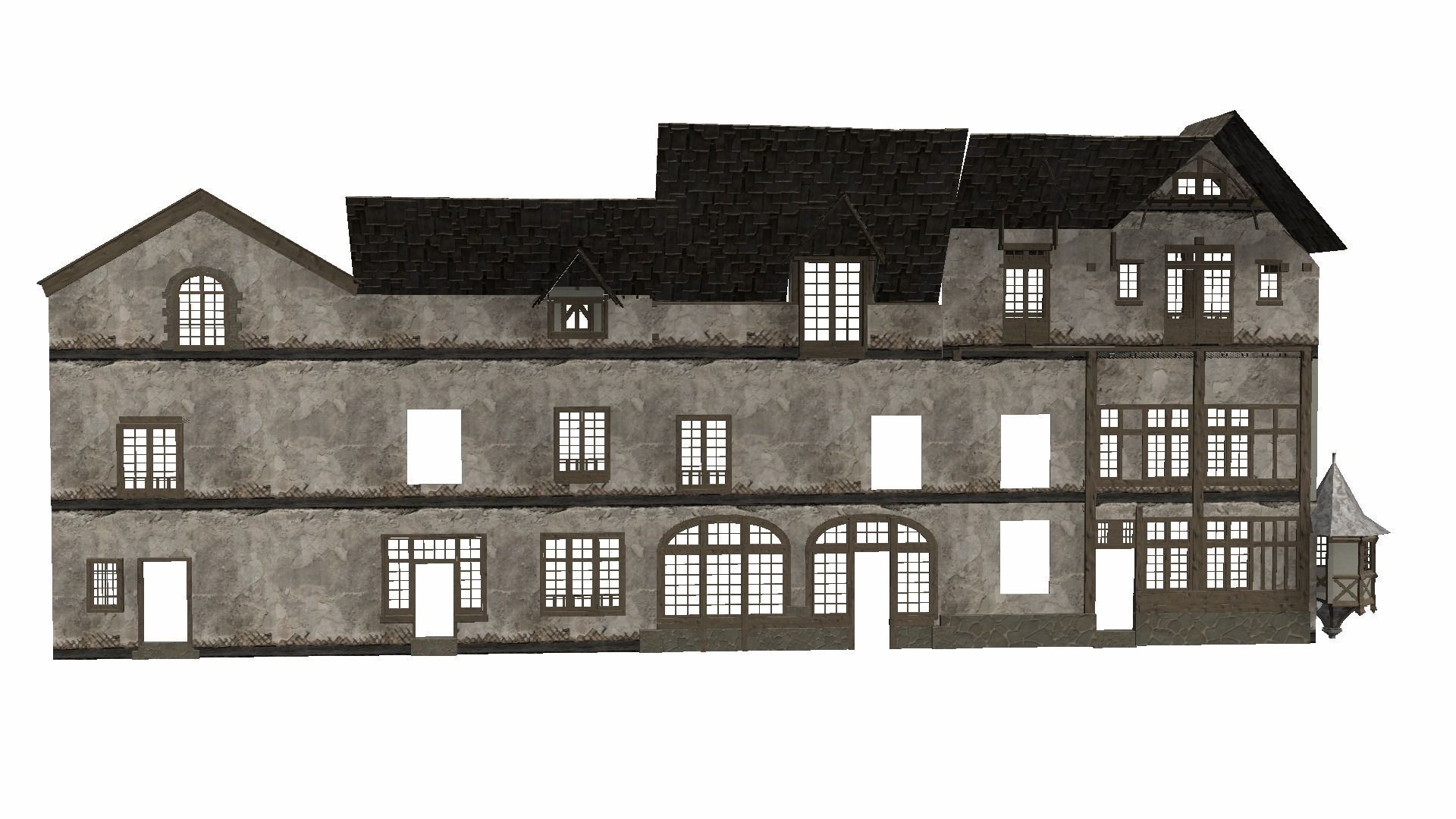 Modular Tudor Walls - Houses Low-poly 3D model_12