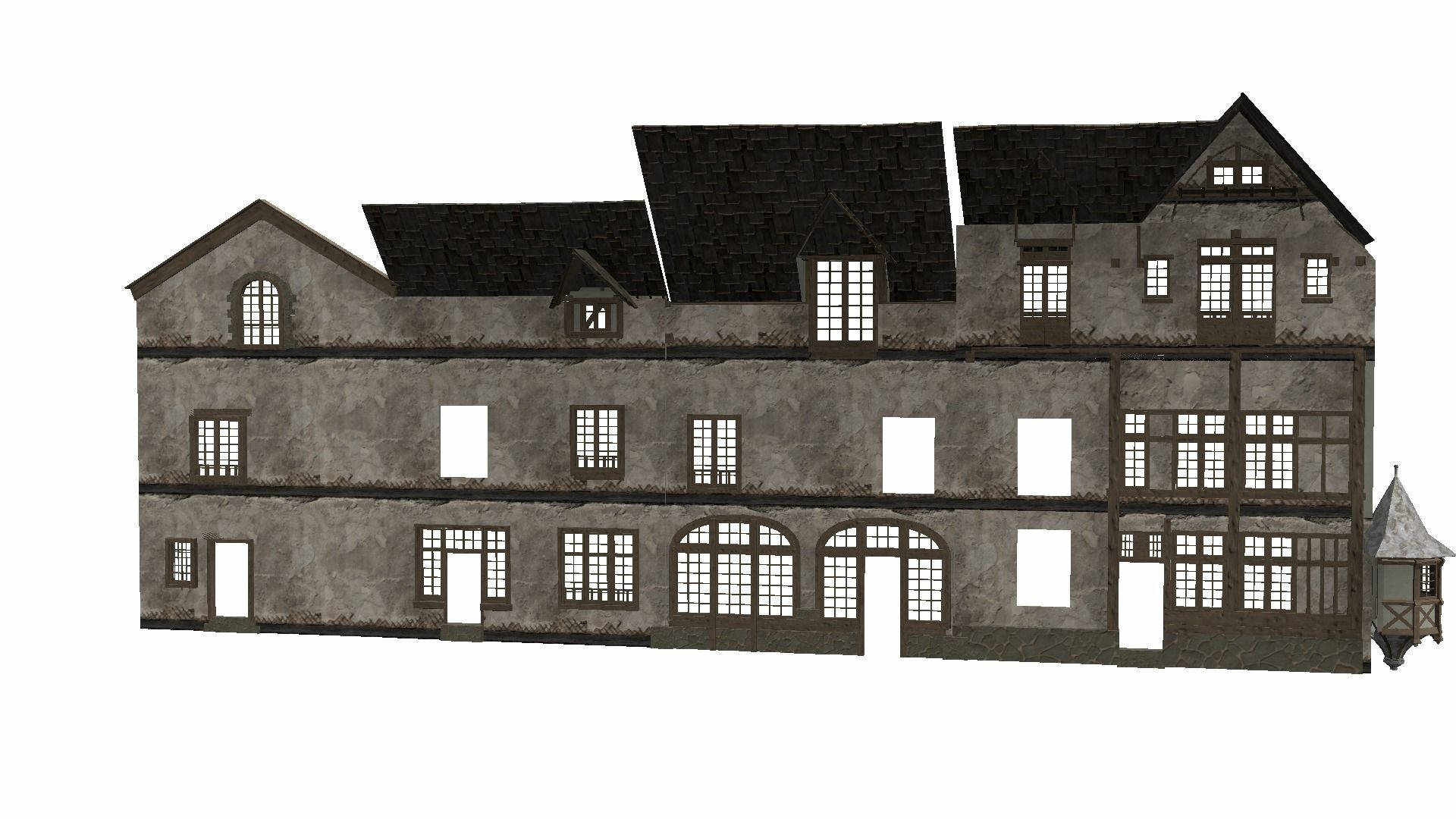 Modular Tudor Walls - Houses Low-poly 3D model_11