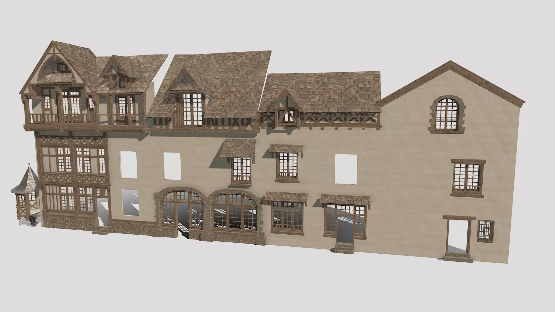 Modular Tudor Walls - Houses Low-poly 3D model_0