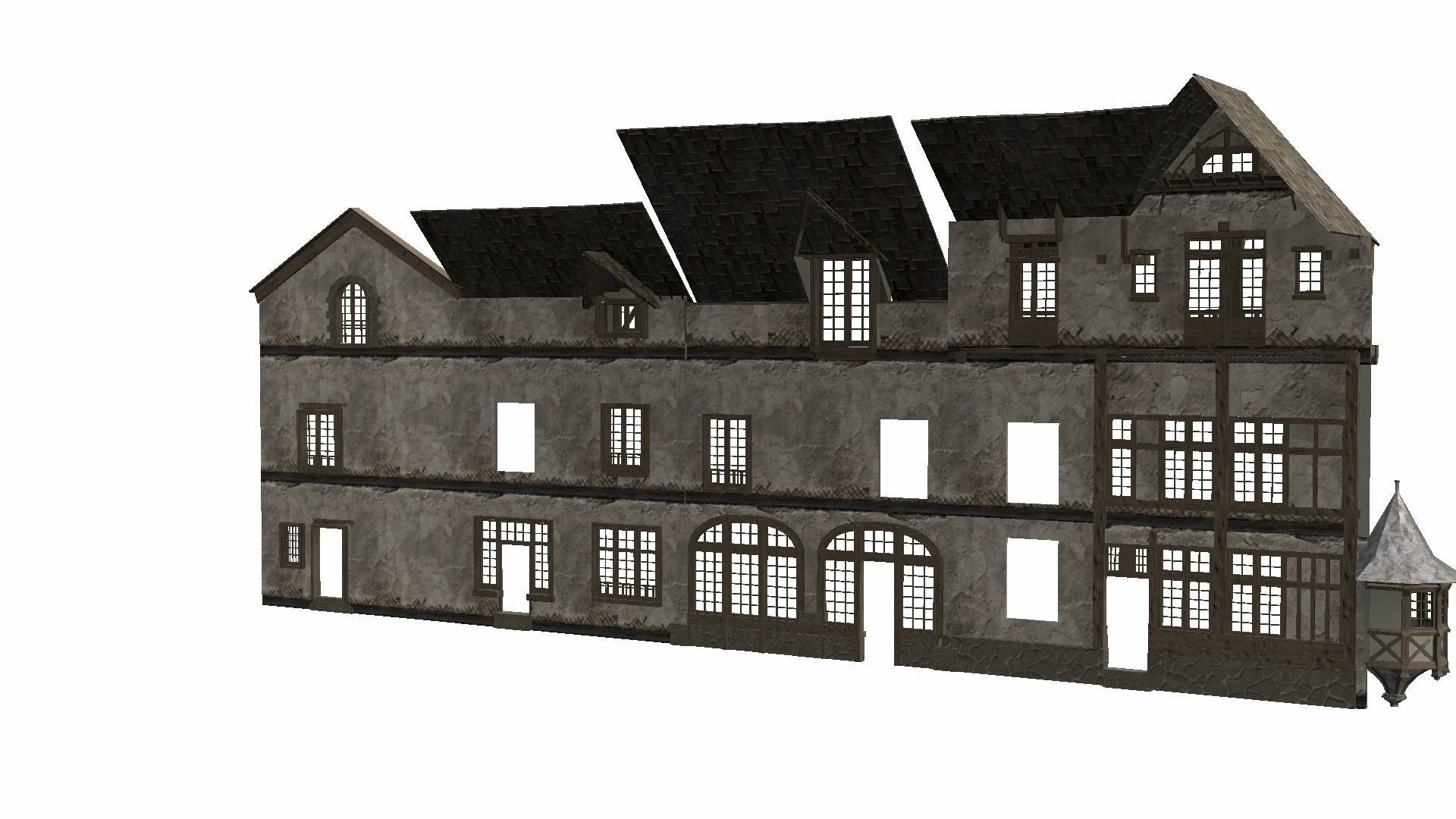 Modular Tudor Walls - Houses Low-poly 3D model_10