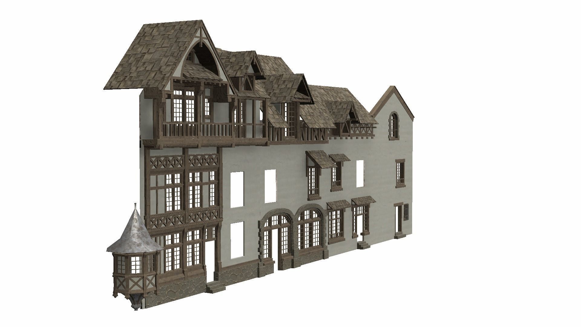 Modular Tudor Walls - Houses Low-poly 3D model_5