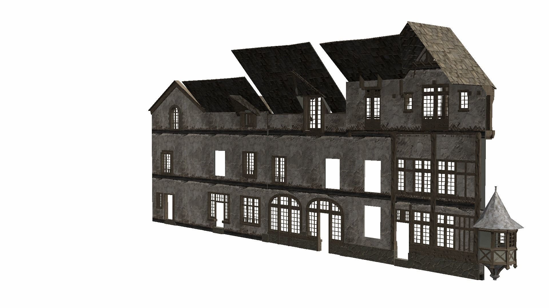 Modular Tudor Walls - Houses Low-poly 3D model_9