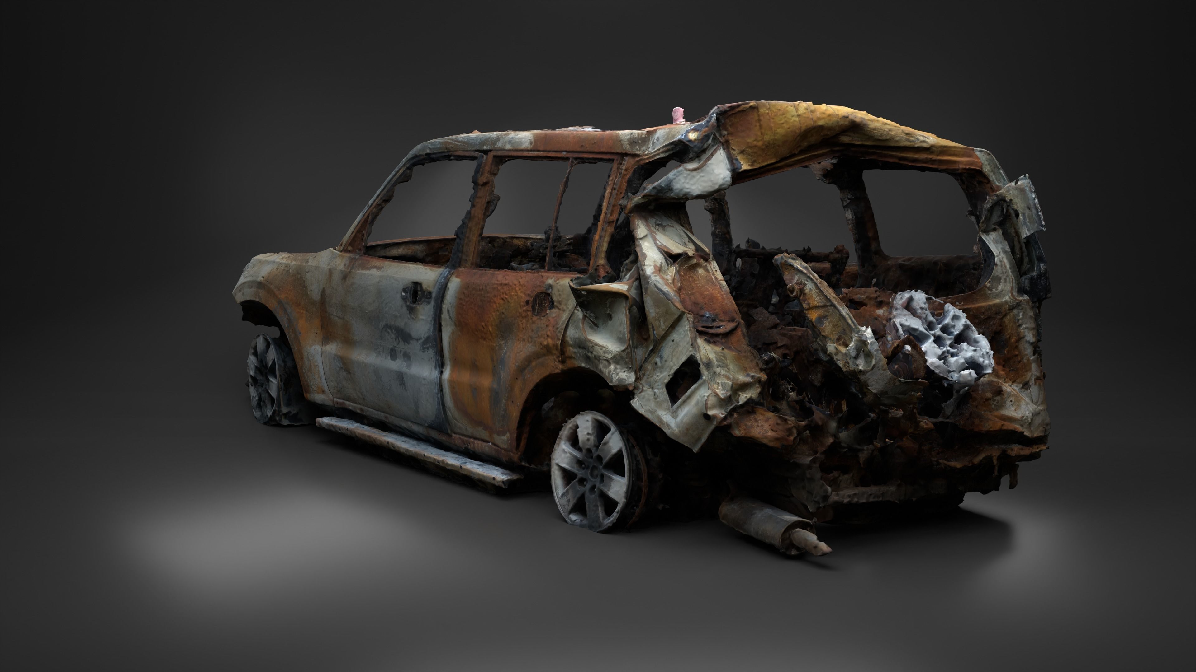 Destroyed and burnt civil car Photoscan 3D model_8