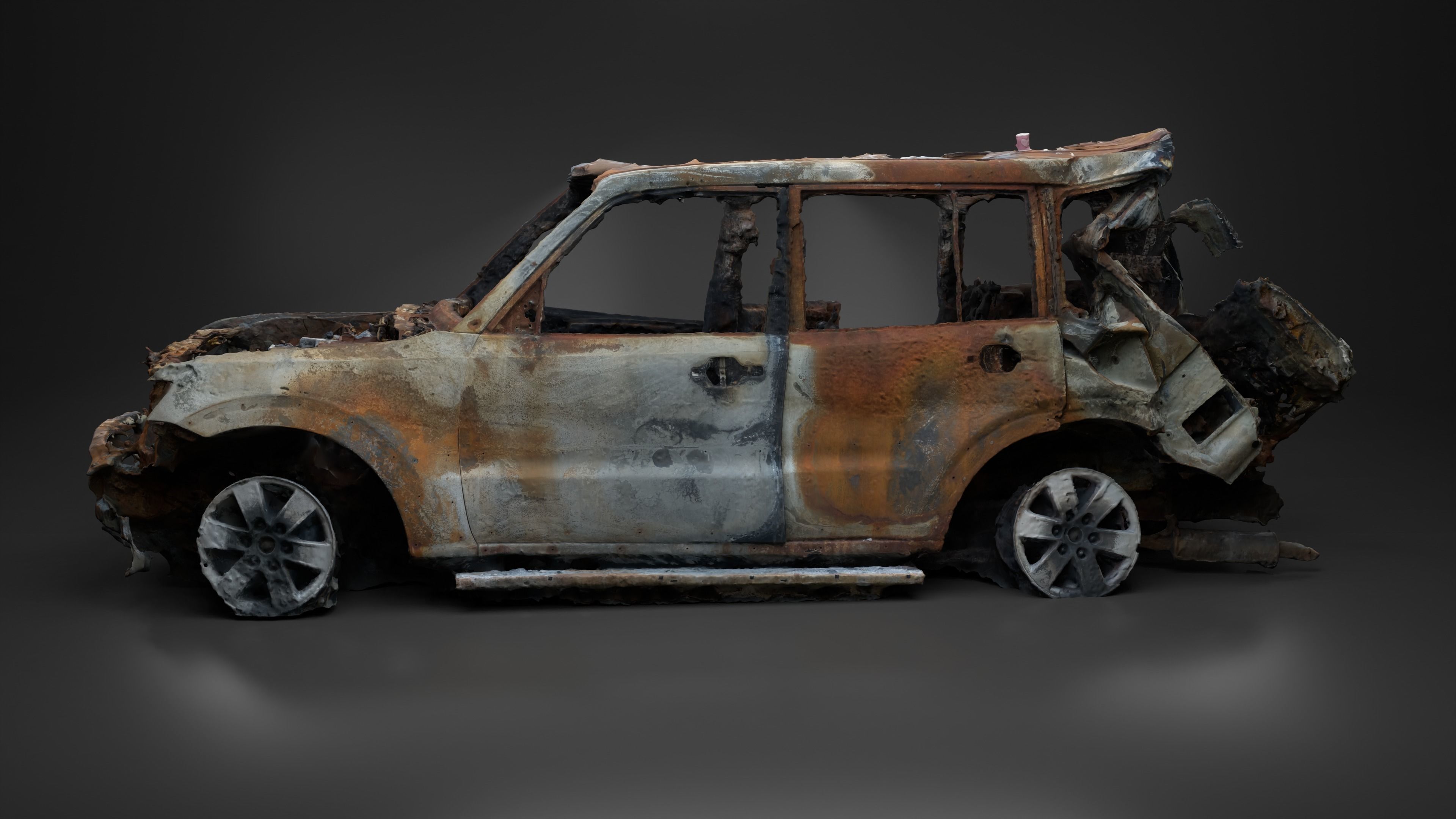 Destroyed and burnt civil car Photoscan 3D model_10