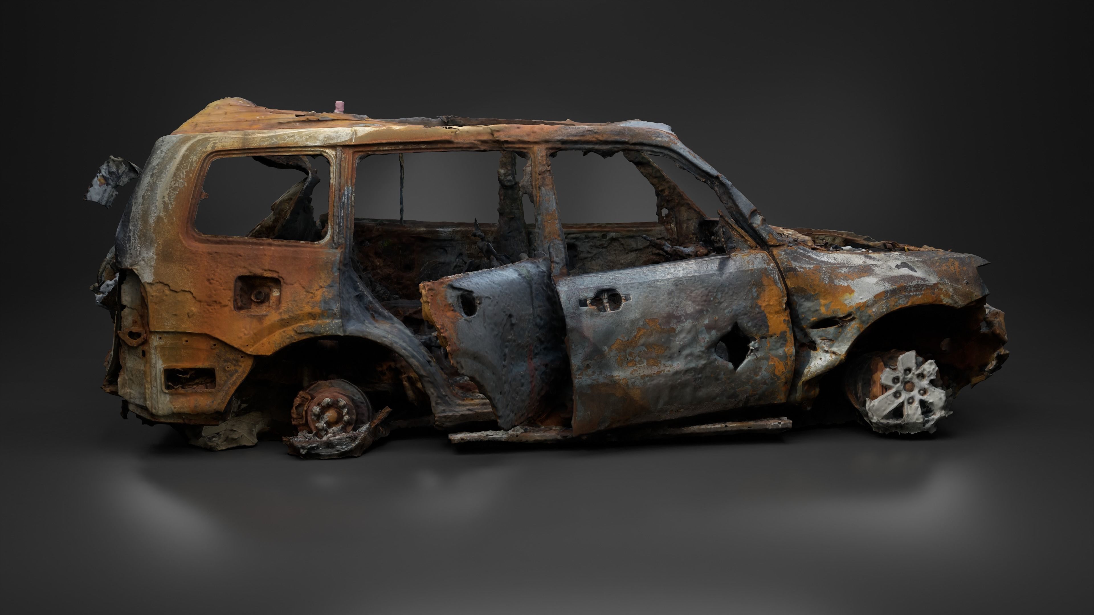 Destroyed and burnt civil car Photoscan 3D model_4