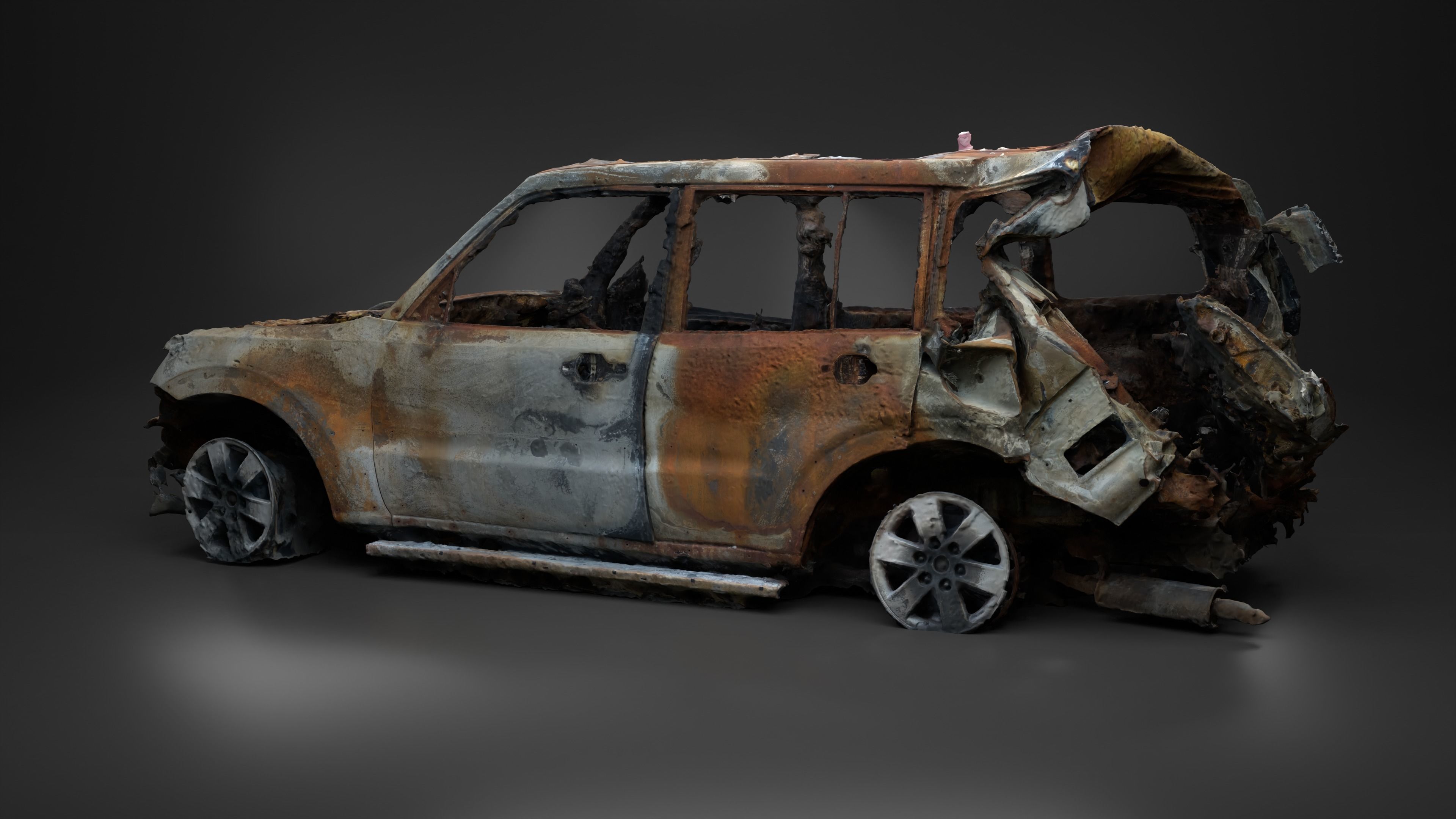 Destroyed and burnt civil car Photoscan 3D model_9