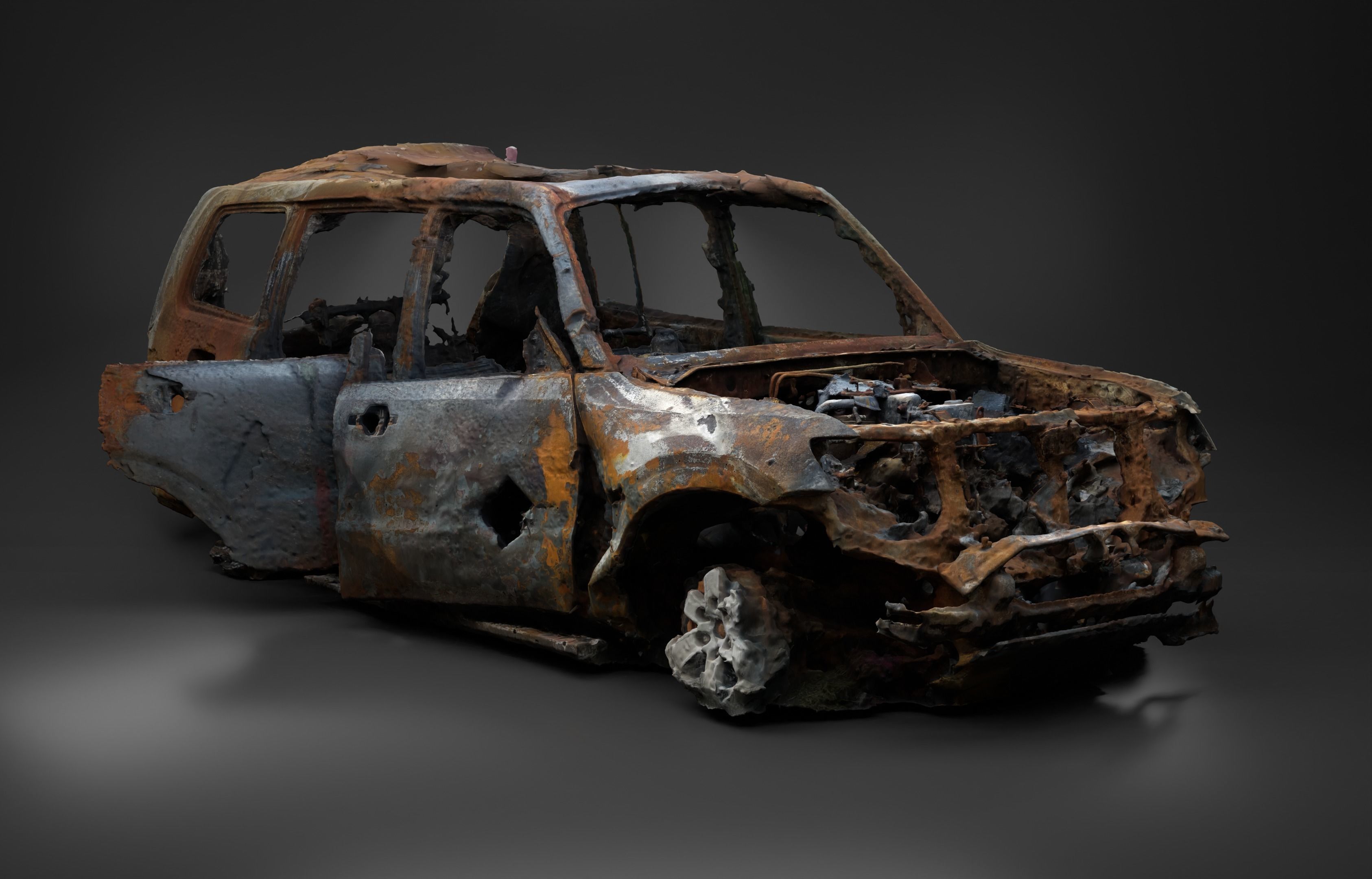 Destroyed and burnt civil car Photoscan 3D model_0