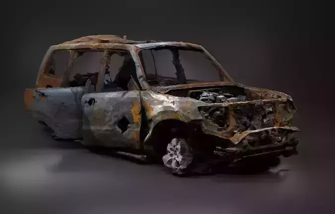 Destroyed and burnt civil car Photoscan 3D model