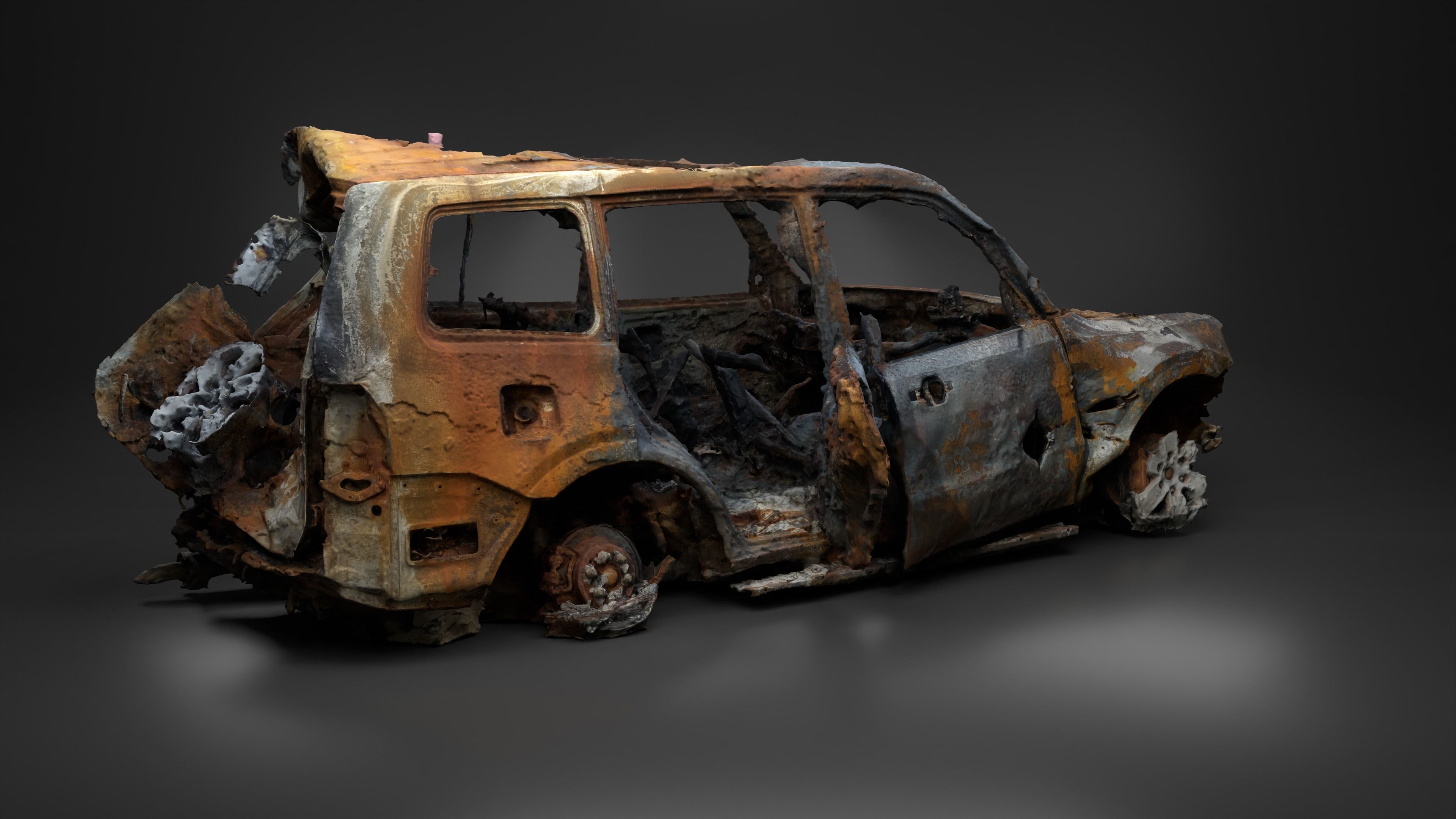 Destroyed and burnt civil car Photoscan 3D model_5