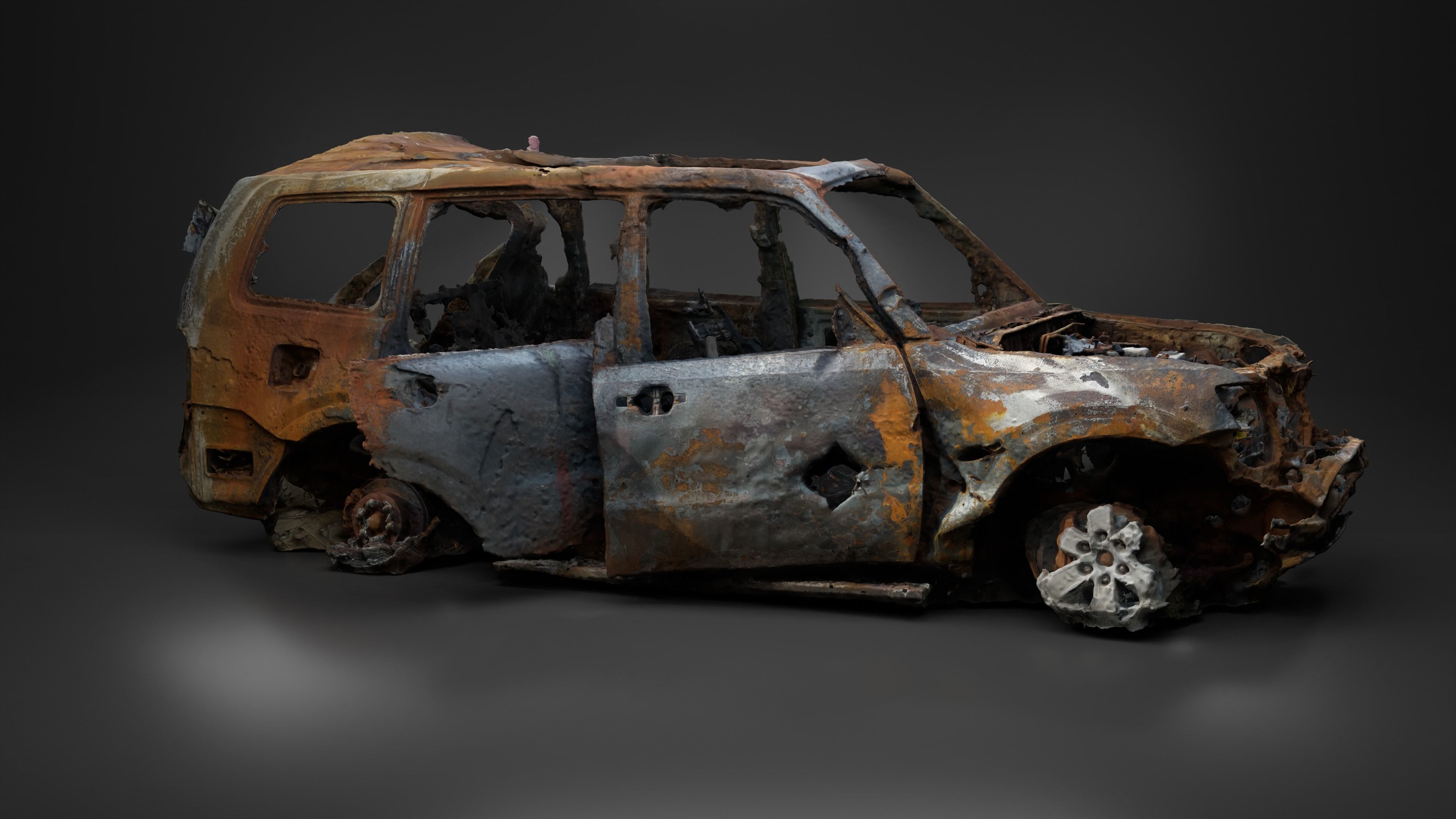 Destroyed and burnt civil car Photoscan 3D model_14