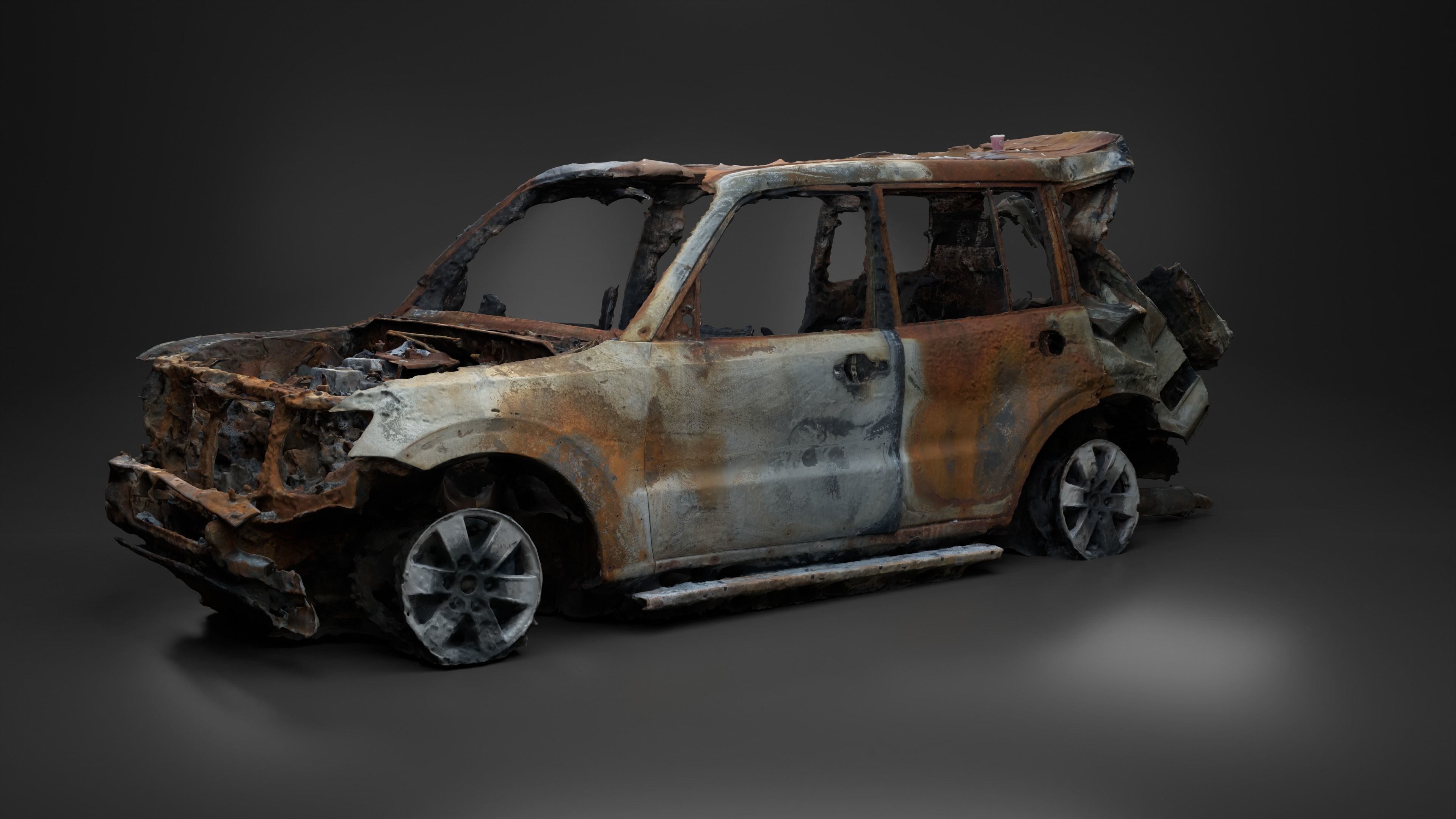 Destroyed and burnt civil car Photoscan 3D model_11