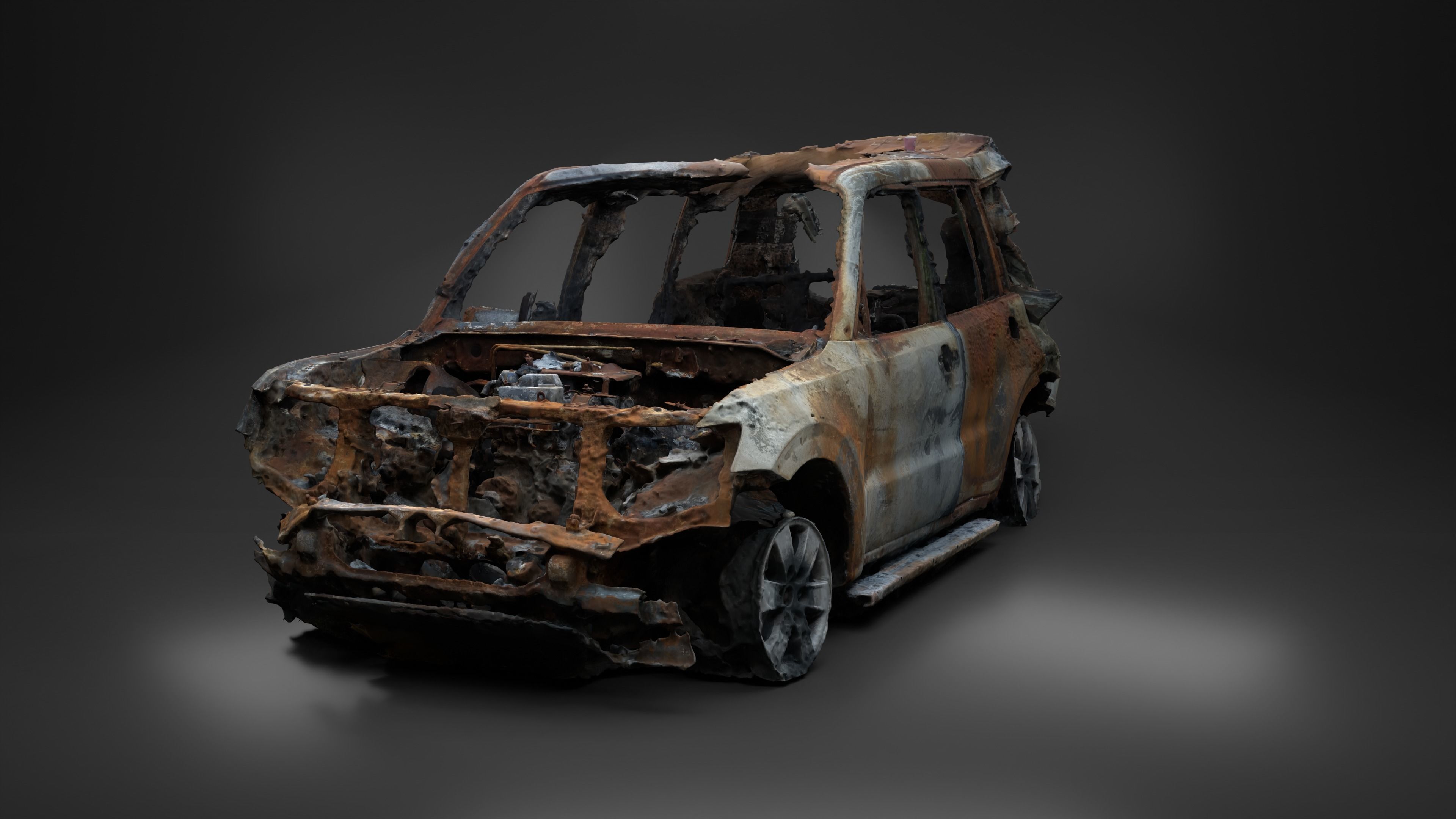 Destroyed and burnt civil car Photoscan 3D model_12