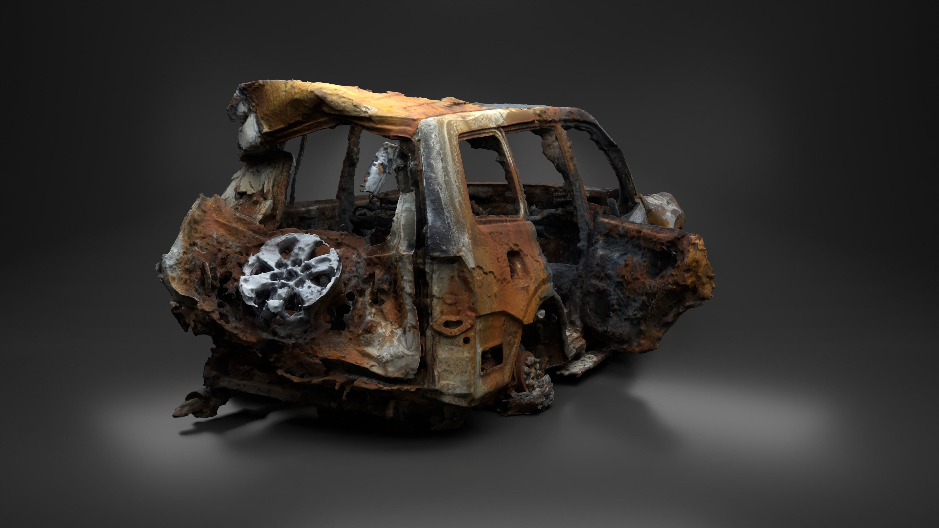 Destroyed and burnt civil car Photoscan 3D model_6