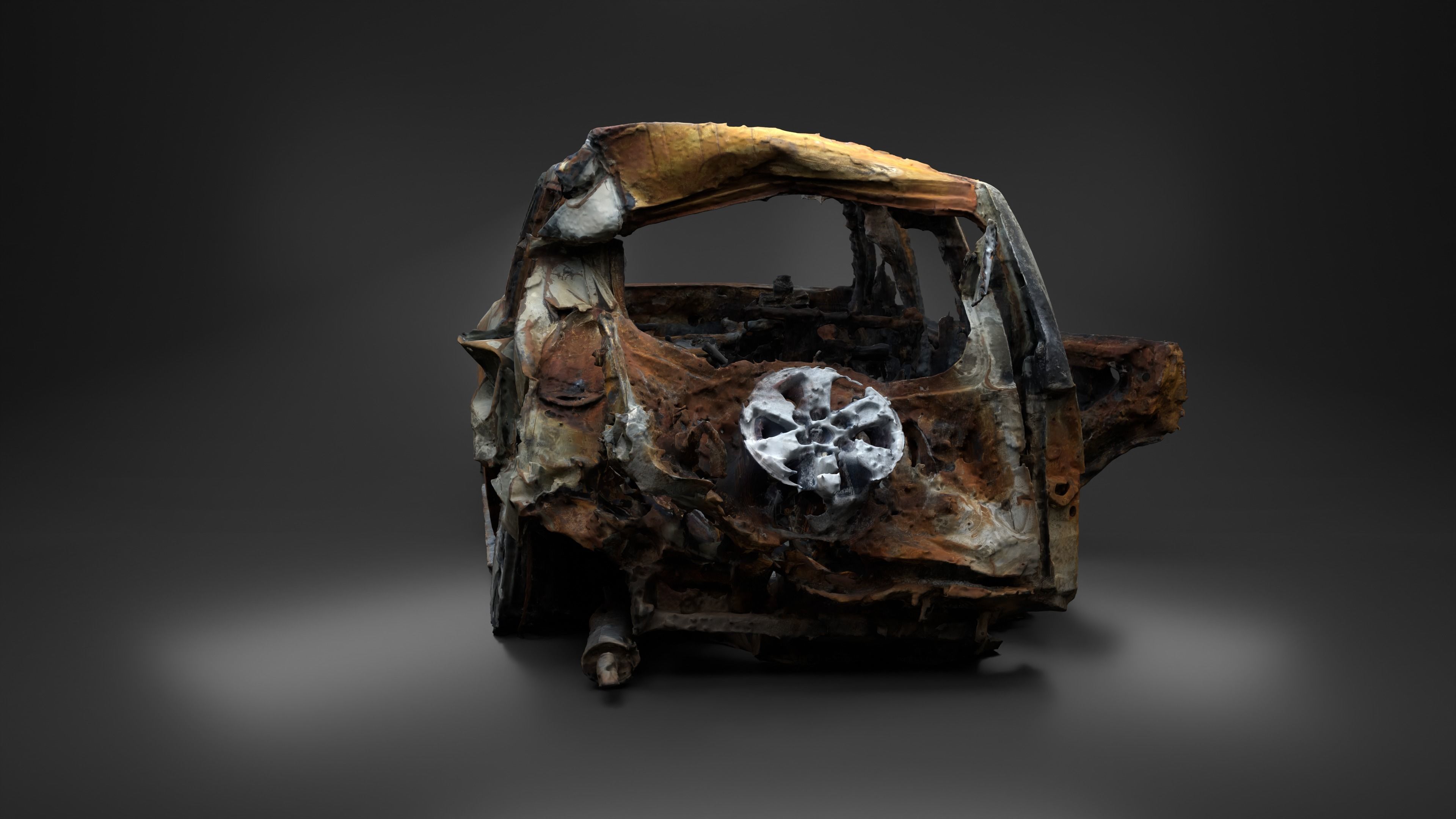 Destroyed and burnt civil car Photoscan 3D model_7