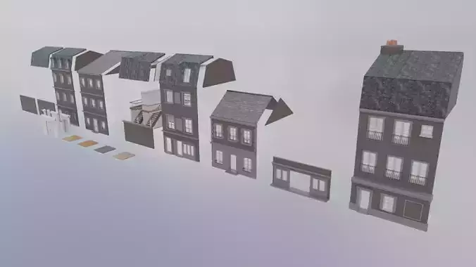 Modular Victorian Walls - Houses Low-poly 3D model
